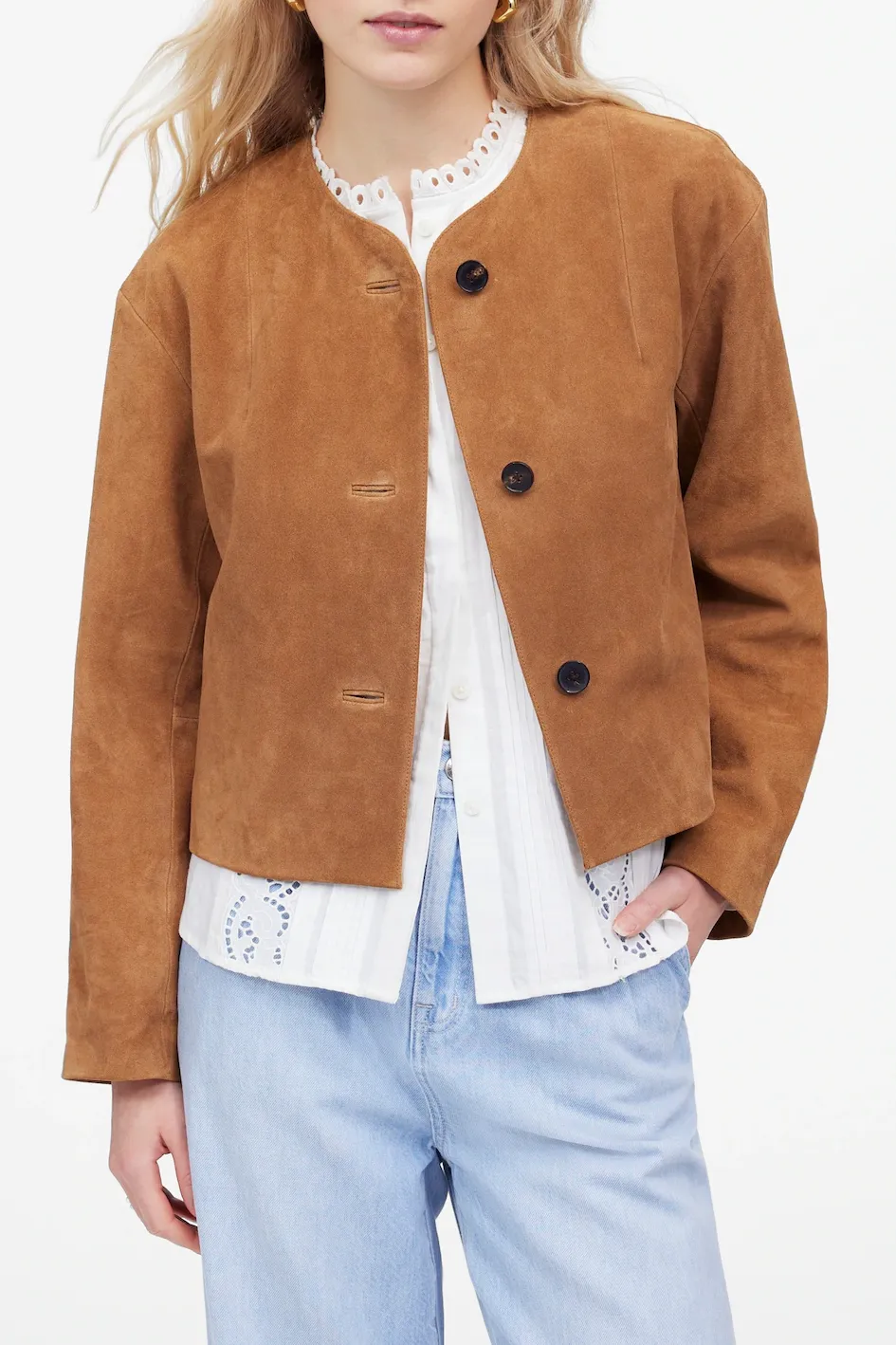 Crop Cardigan Jacket in Suede