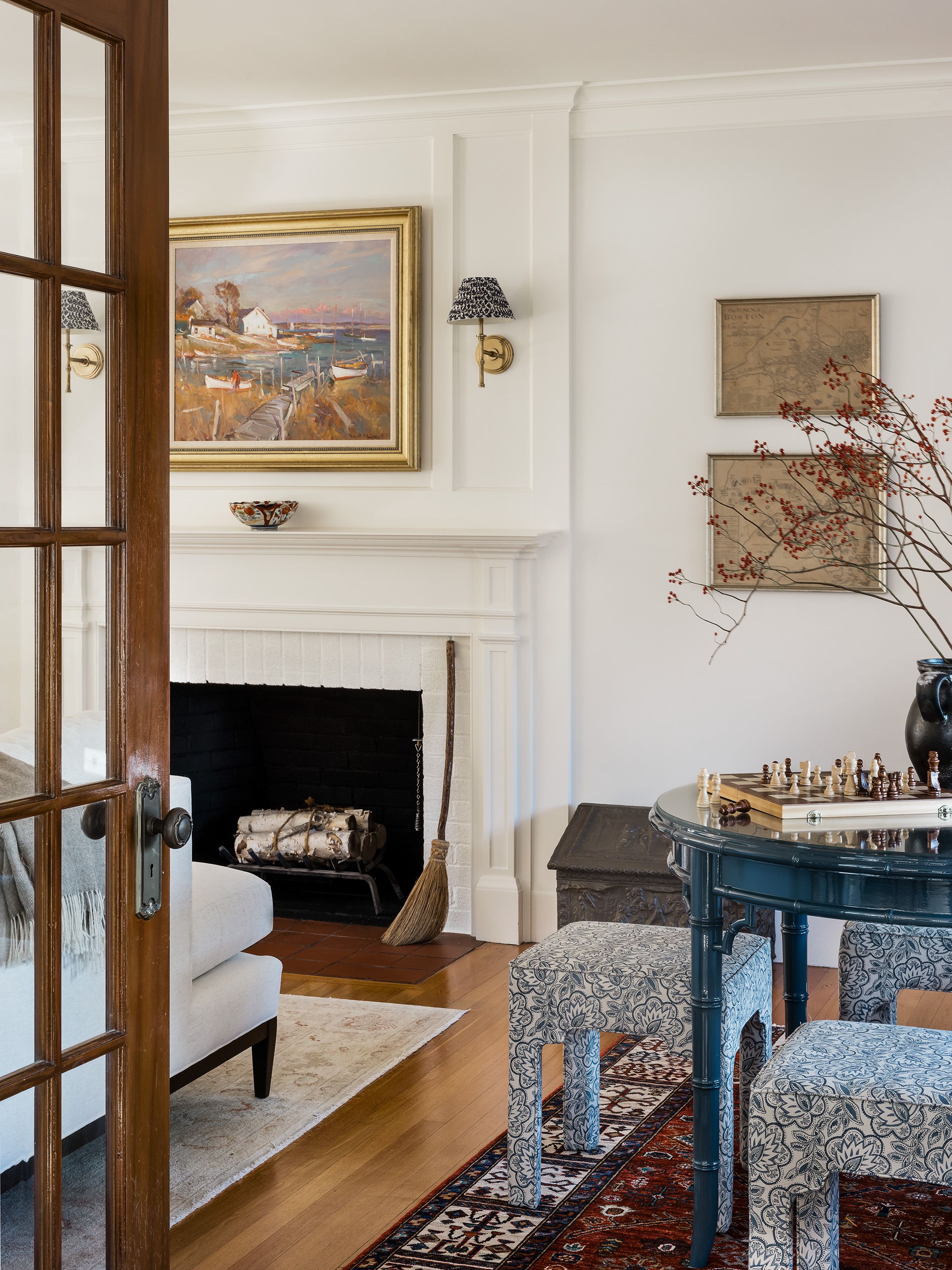 living room with vintage pieces