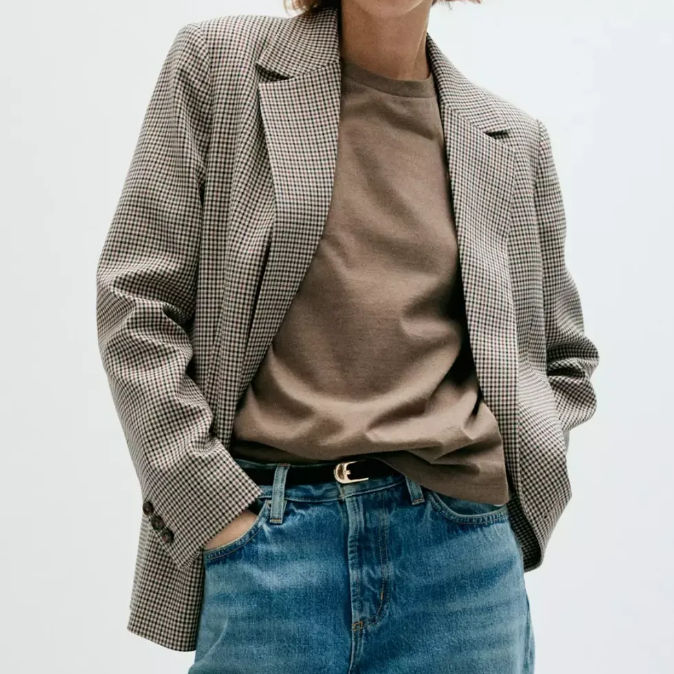 Double-Breasted Micro-Houndstooth Jacket - Women | Mango United Kingdom