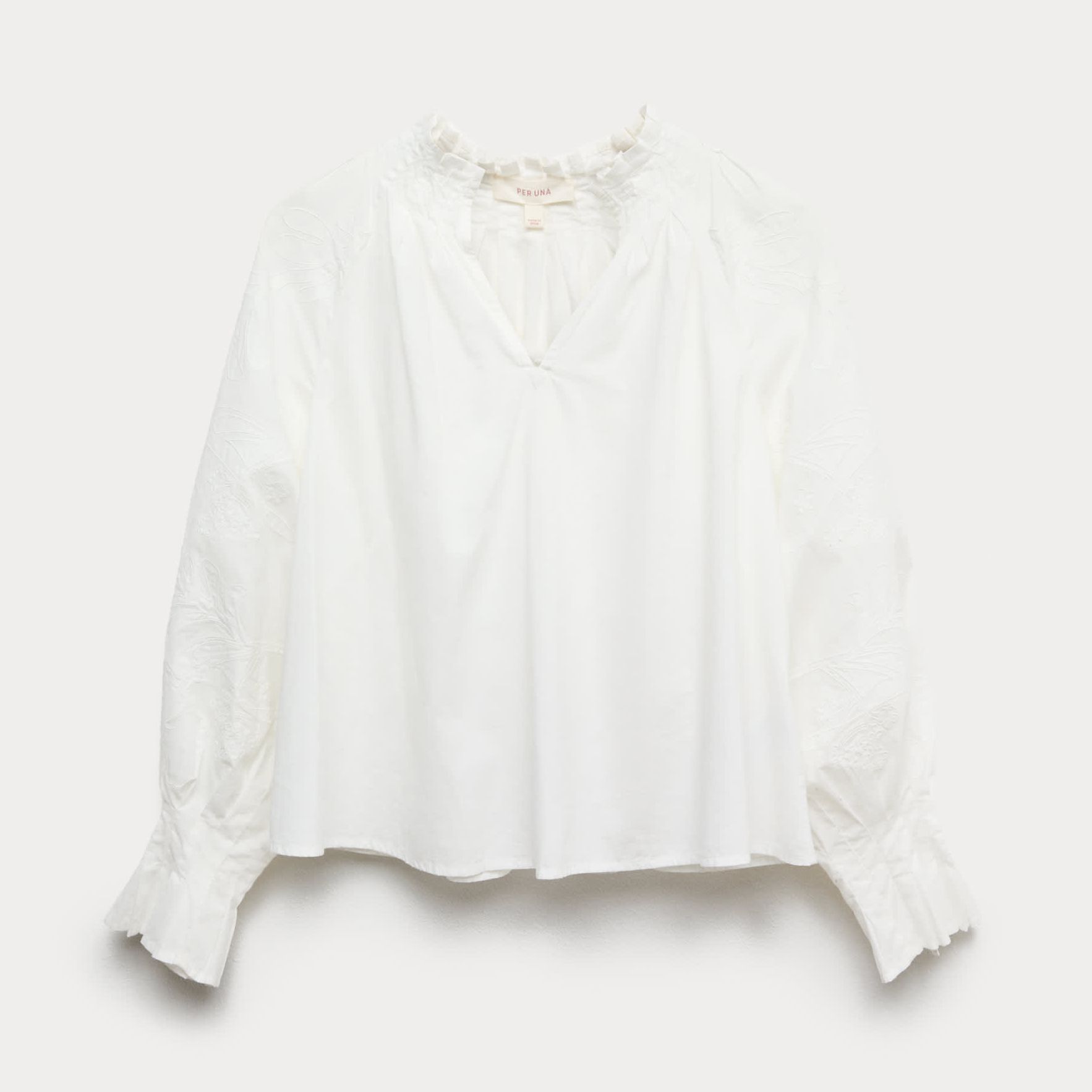 Pure Cotton V-Neck Cornelli Sleeve Blouse