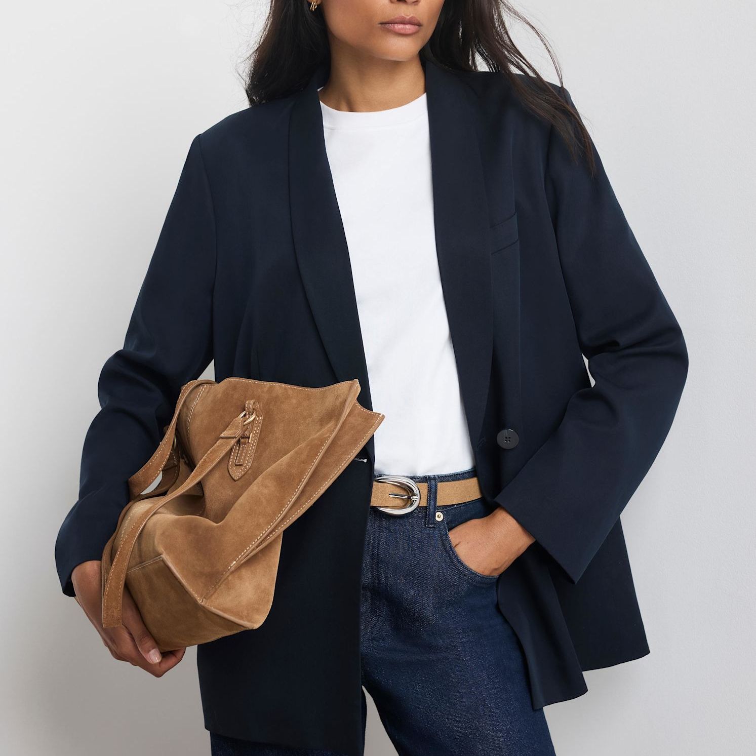 Navy Single Breasted Relaxed Blazer