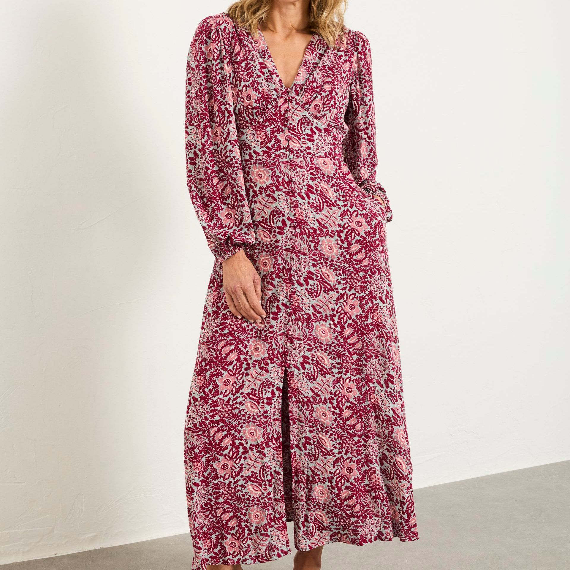 Floral V-Neck Midi Tea Dress