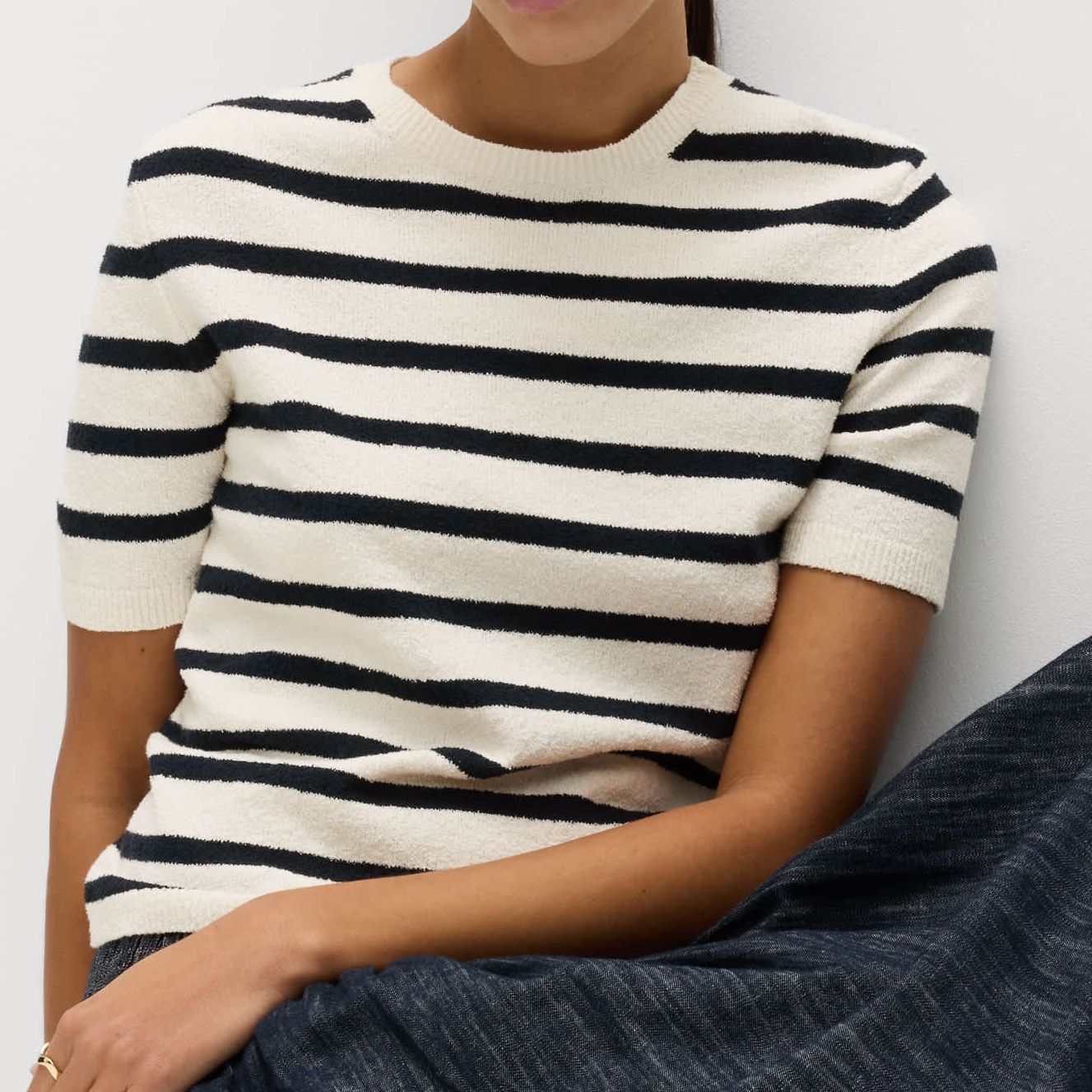 Cotton Rich Striped Boucl&amp;eacute; Knitted Top