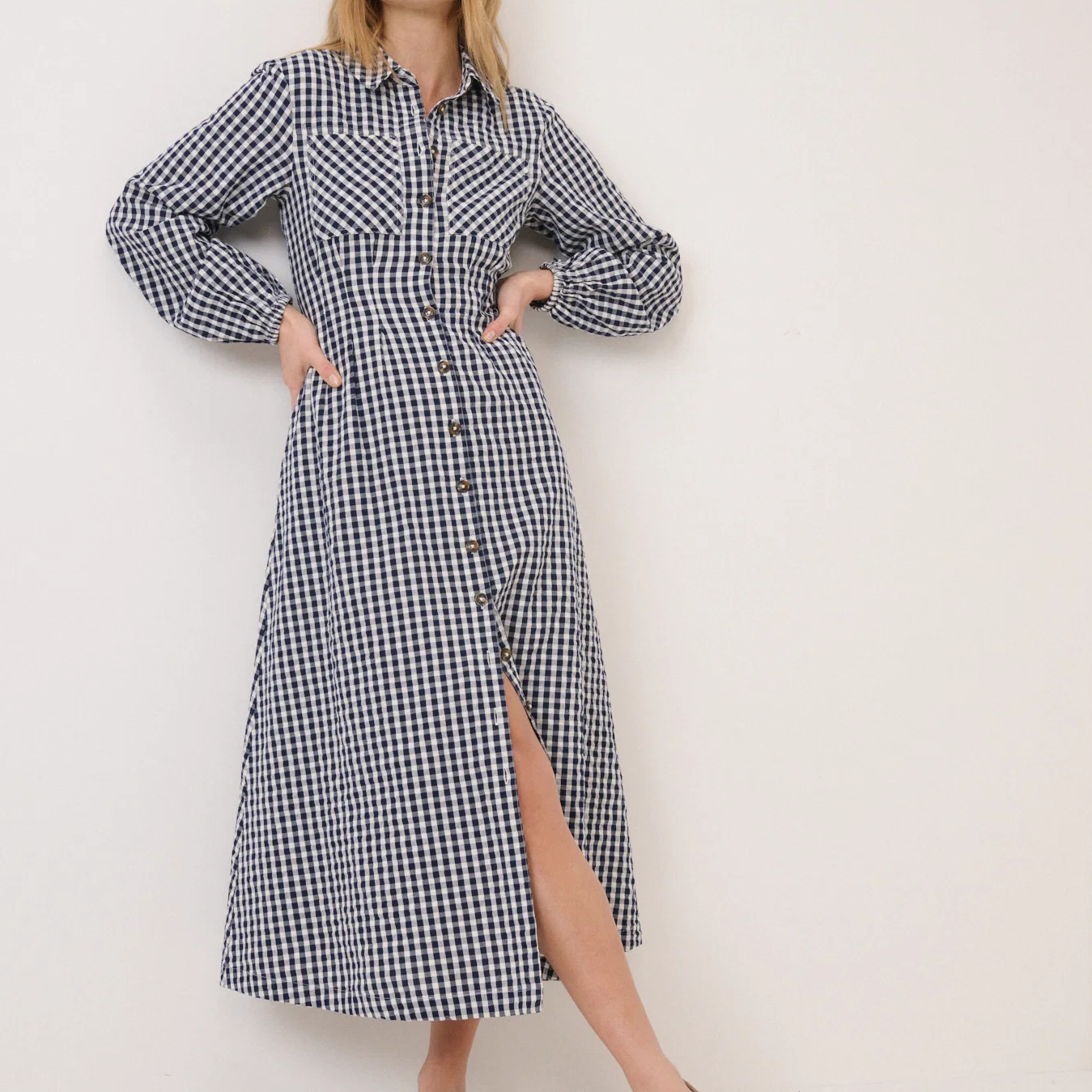 Nobody's Child, Navy Gingham Midi Dress