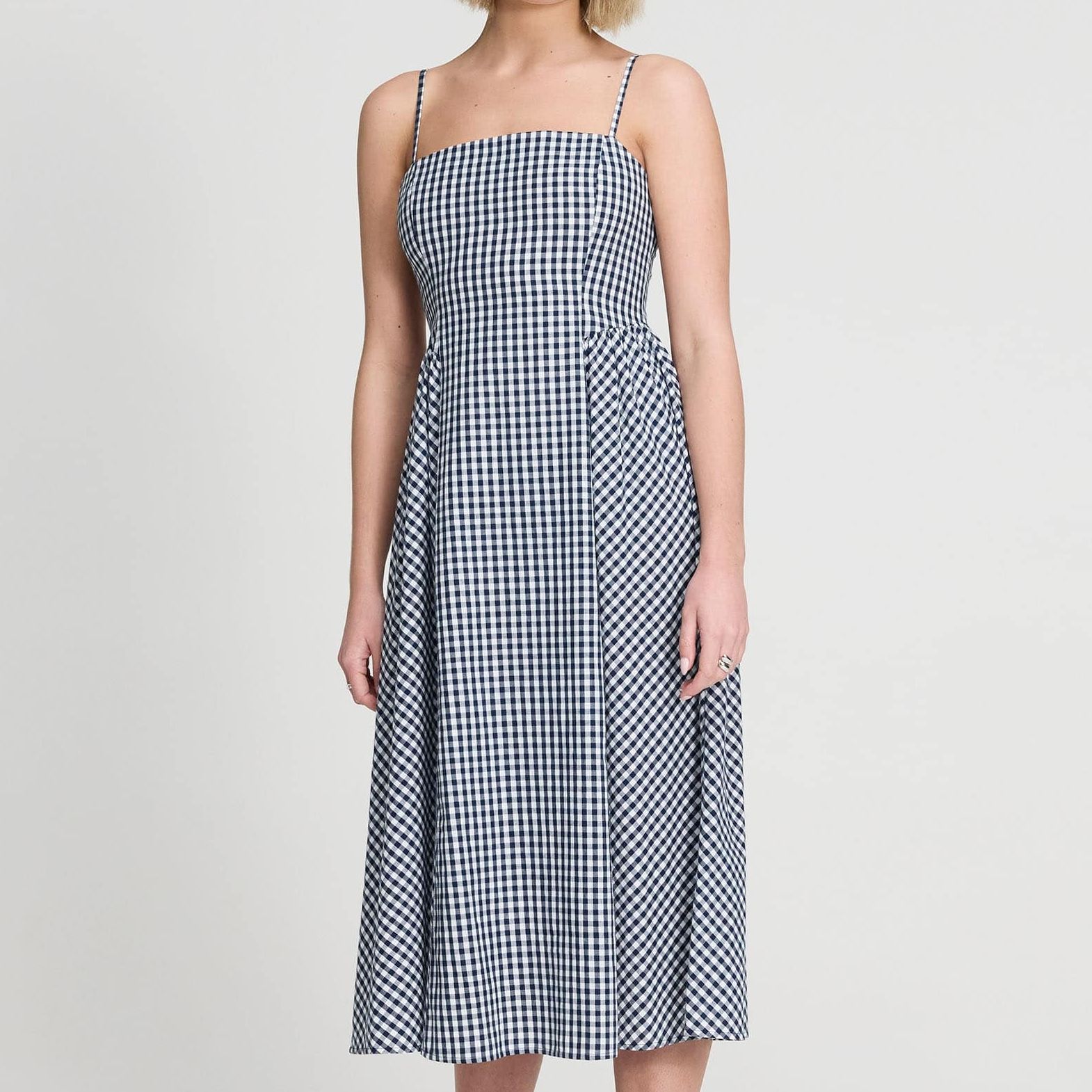 Pure Cotton Gingham Square Neck Midi Dress
