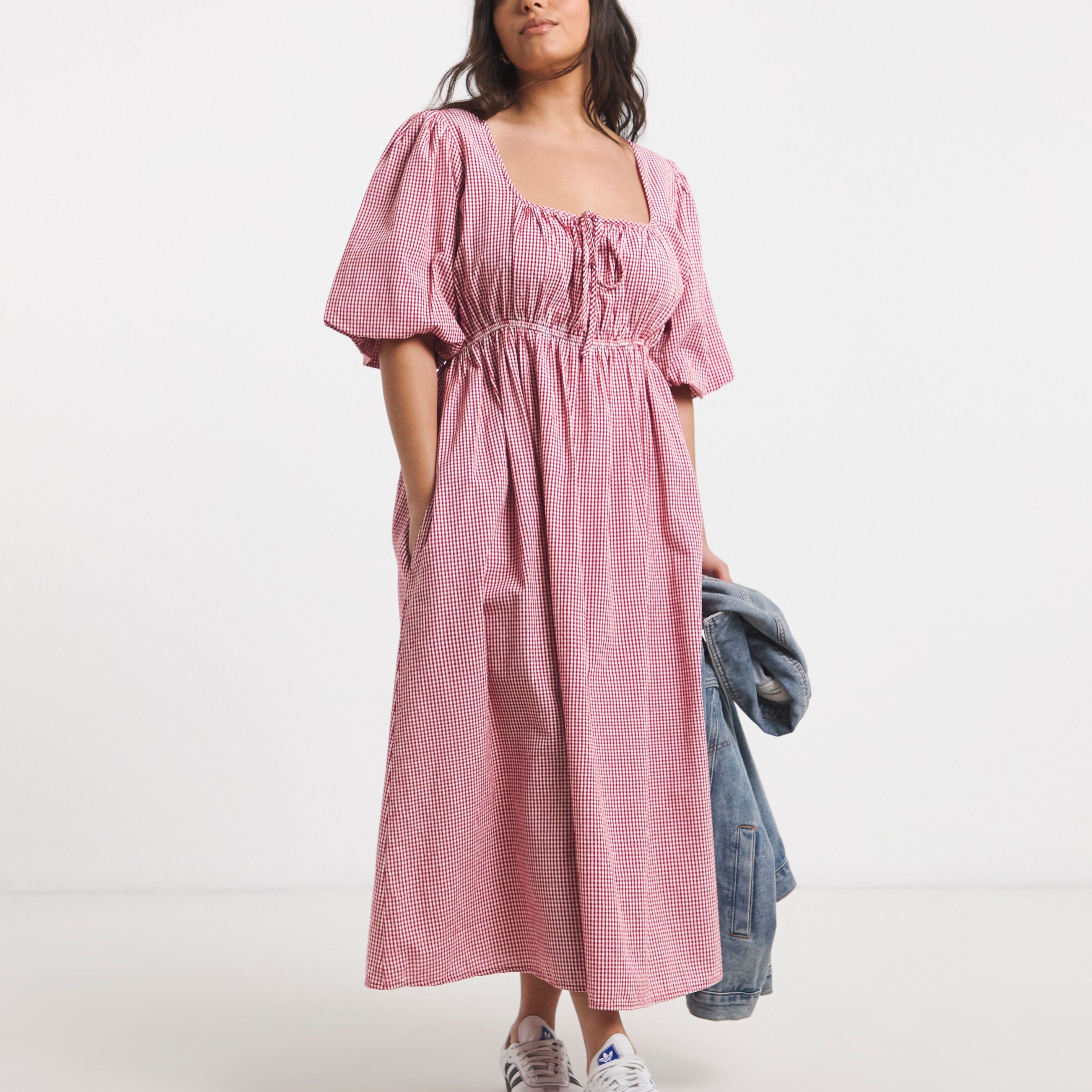 Seersucker Gingham Midi Dress - Gingham - 10