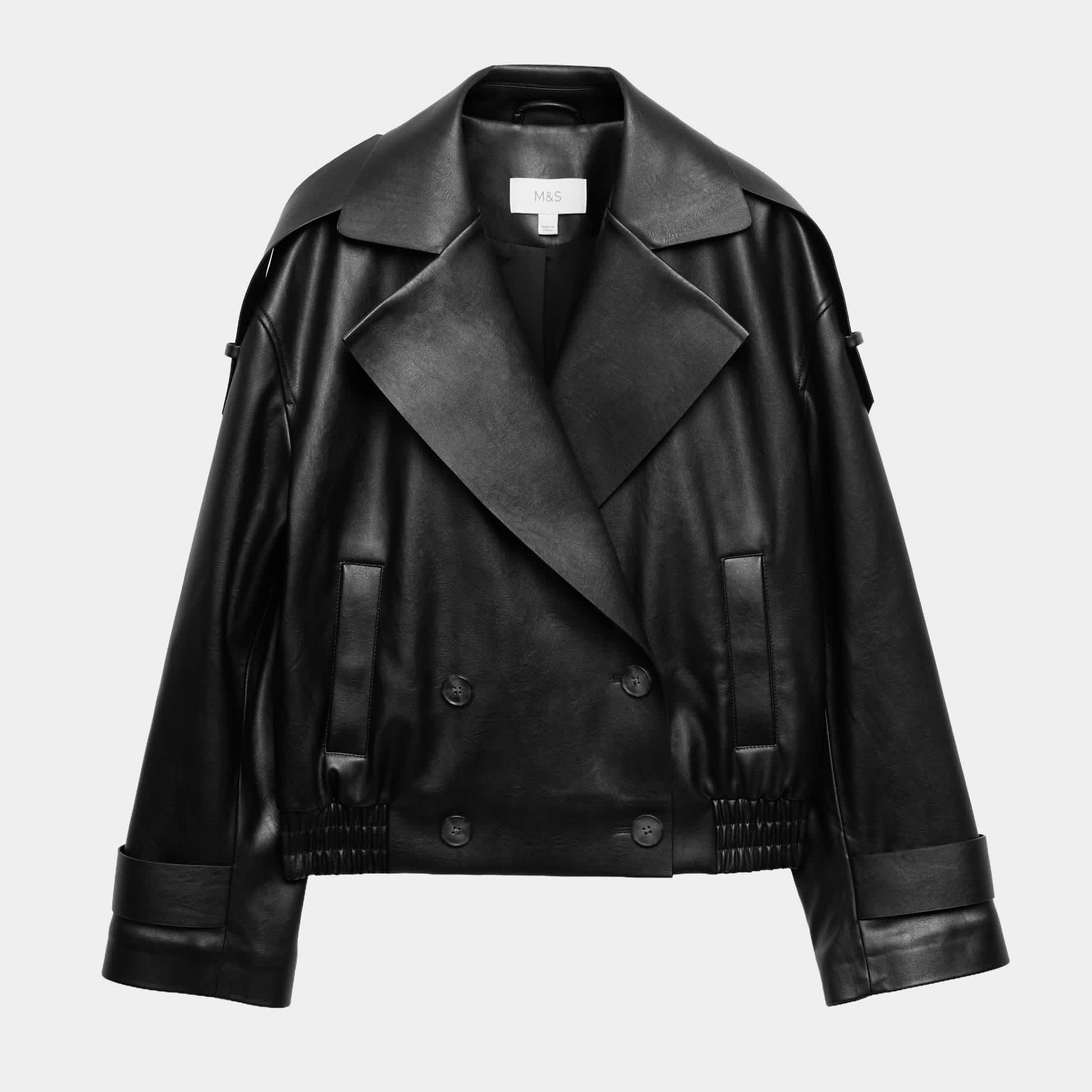 Faux Leather Revere Collar Short Jacket