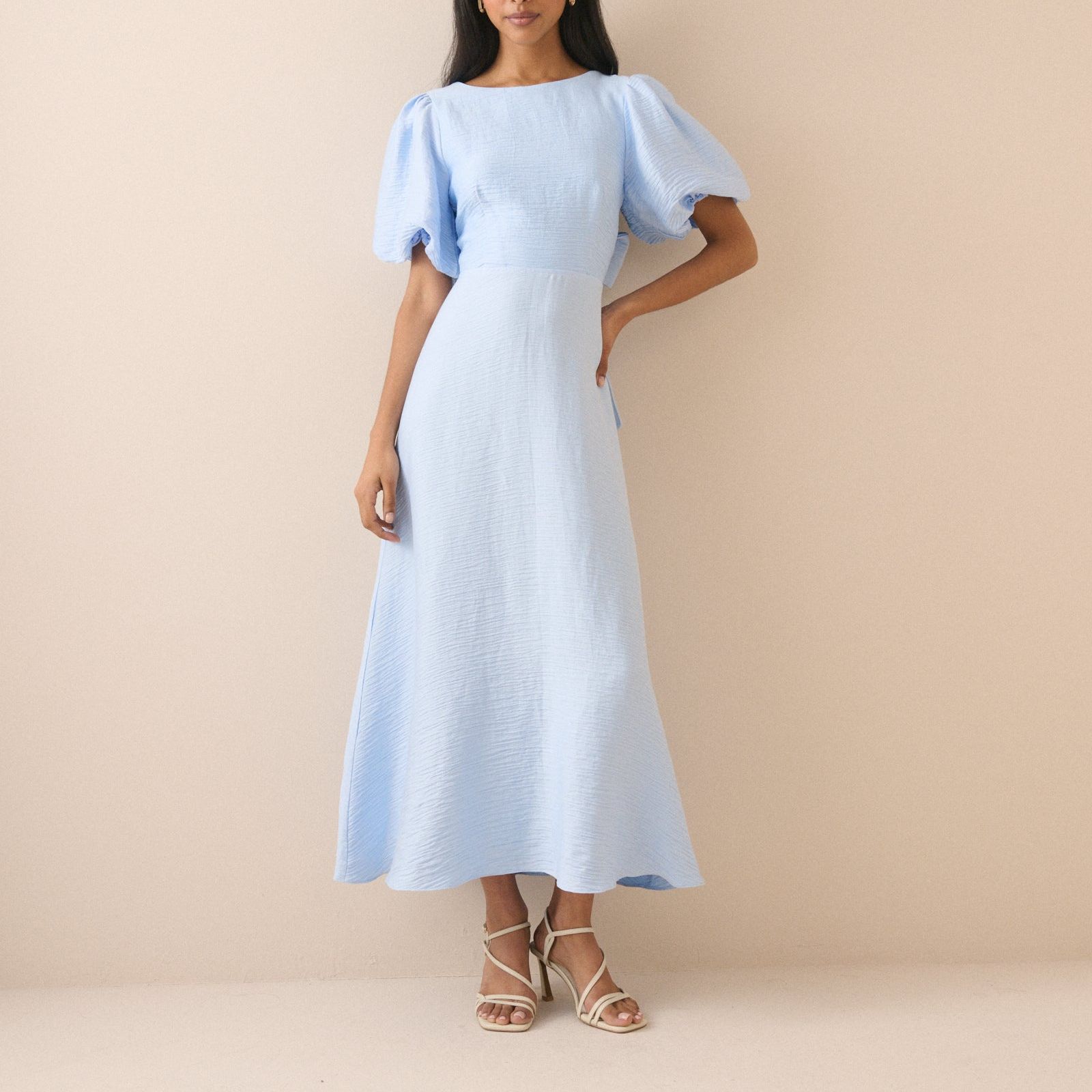 Baby Blue Puff Sleeve Zola Midi Dress