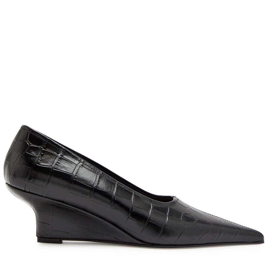 55 Crocodile-Effect Leather Wedge Pumps