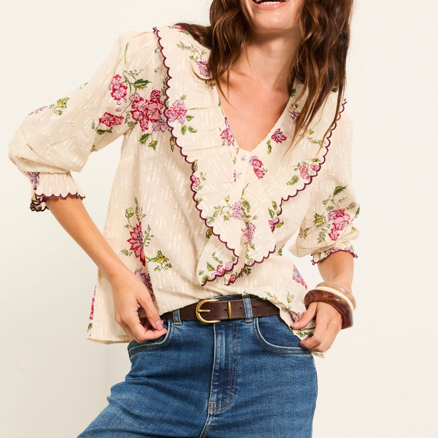 Carly Ivory Spring Floral Regular Blouse