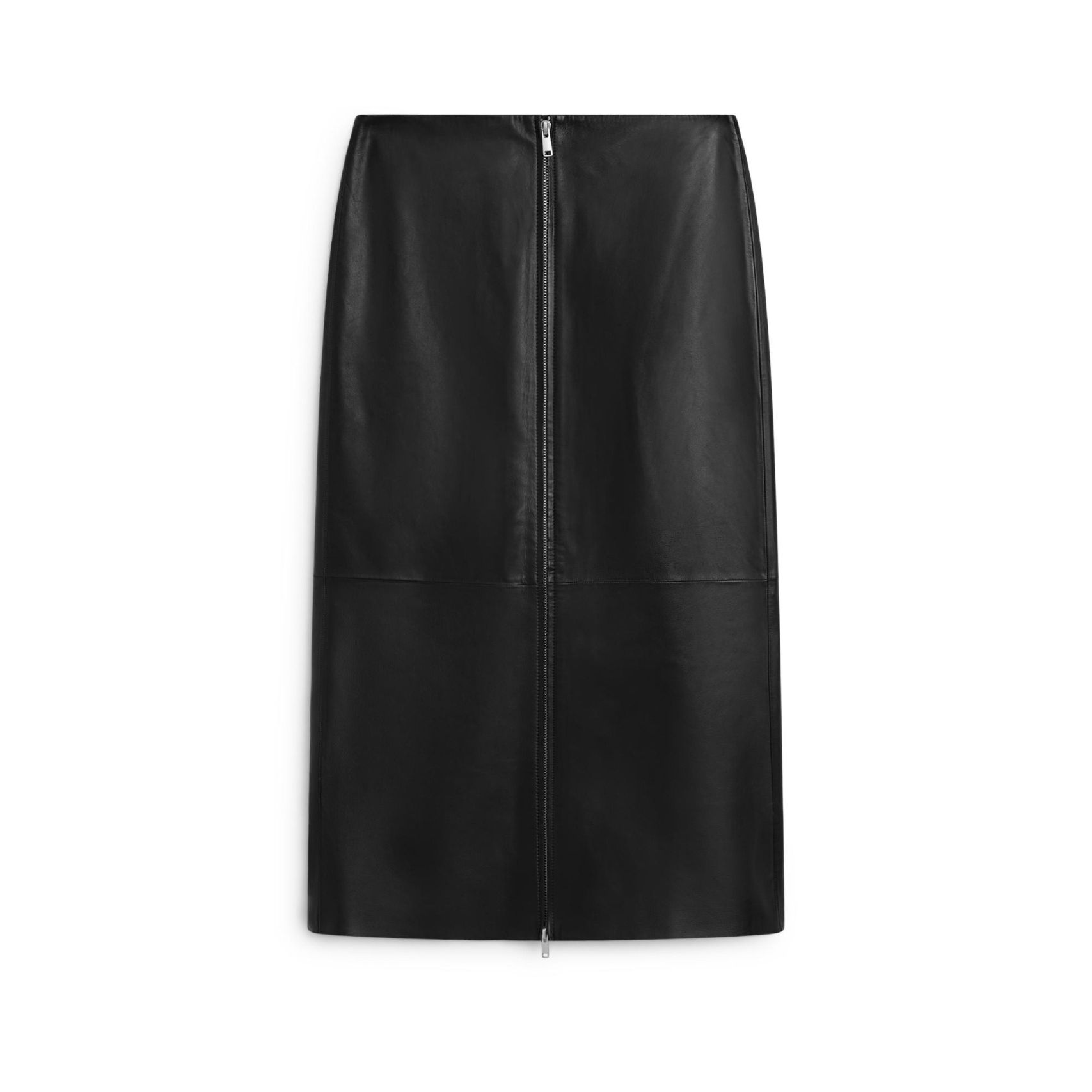 Nappa Leather Zip-Front Midi Skirt