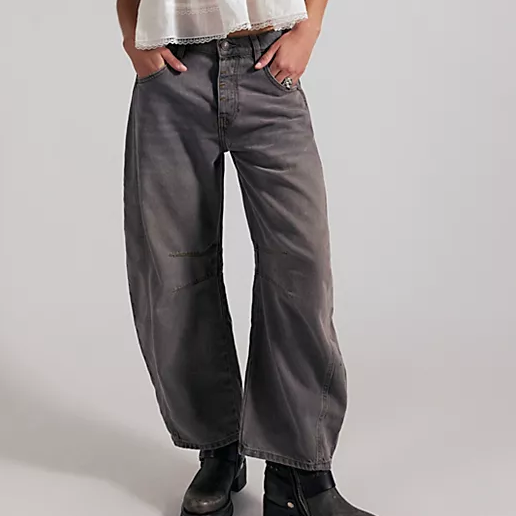 Free People, We The Free Good Luck Mid-Rise Barrel Jeans in Archive Grey