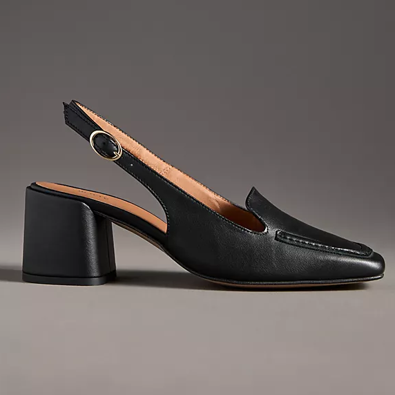 Anthropologie, block heel slingback loafers