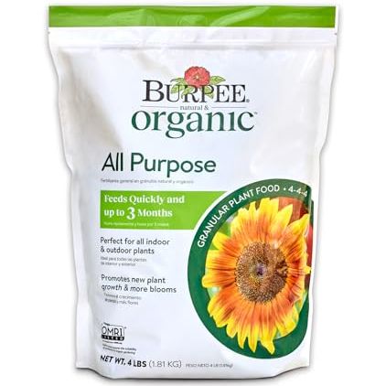 Burpee Natural Purpose Granular 4-Lb Organic Food for Growing Strong Plants | Good for Vegetable Garden, Flower Garden &amp;amp; Seed Starting, 4 Lb, 4lb. Bag