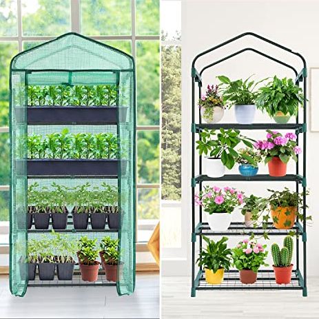 Ohuhu Mini Greenhouse for Indoor Outdoor, Small Plastic Plant Green House 4-Tier Rack Stand Portable Greenhouses With Durable Pe Cover for Seedling, 2.5x1.6x5.2 Ft, Ideal Gardening Gifts for Women Men