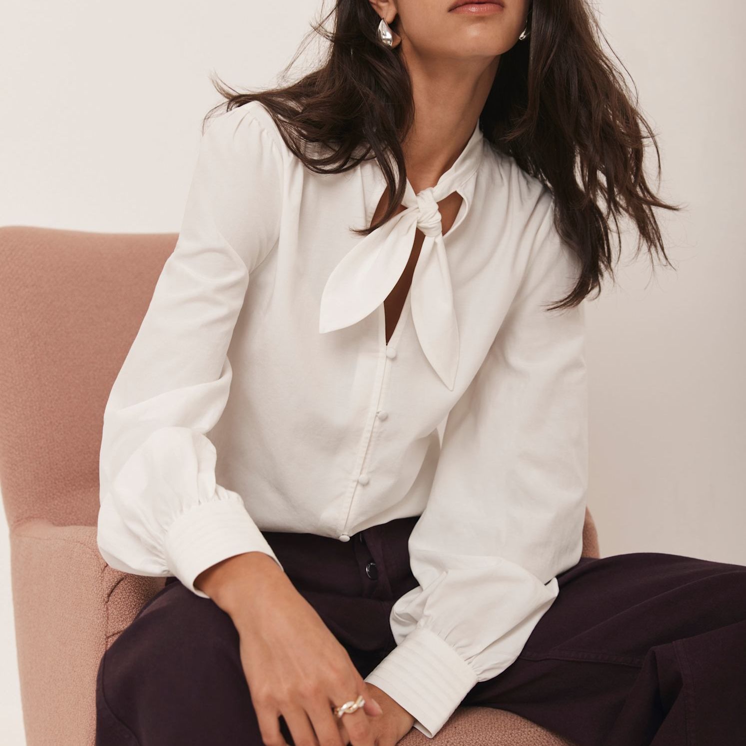 White Bow Detail Cotton Shirt