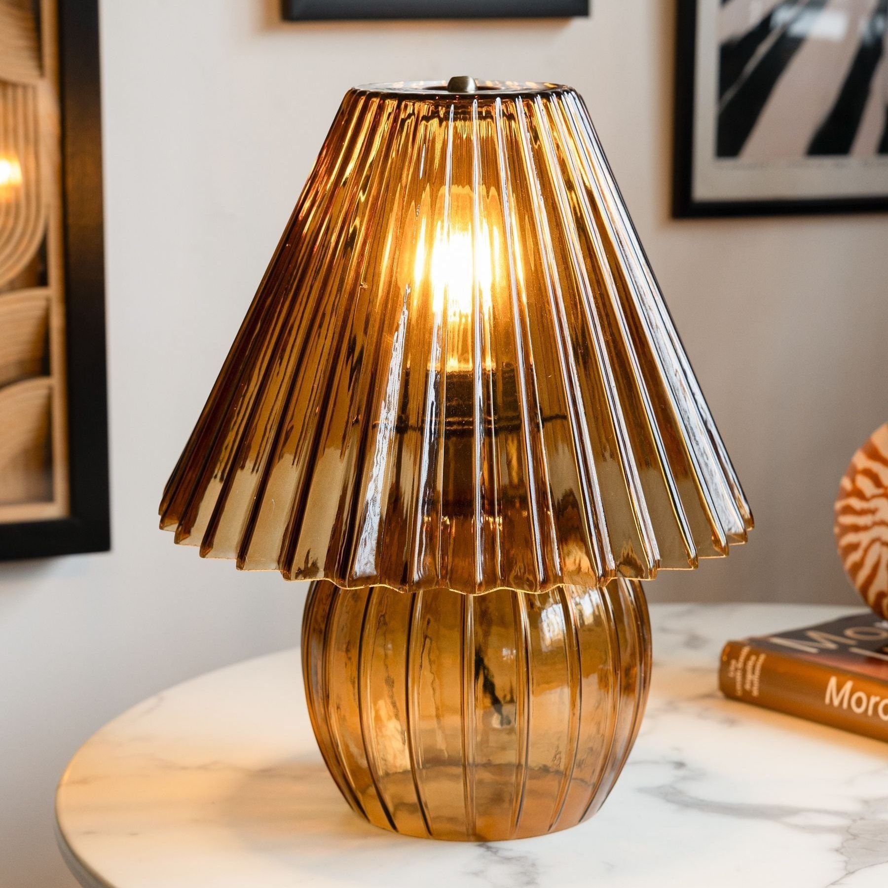 Rockett St George Amber Orange Vintage Style Glass Table Lamp