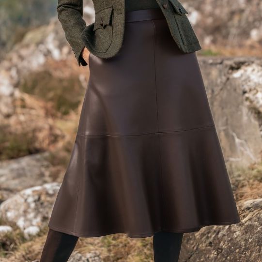 Ladies Faux Leather Skirt Chocolate