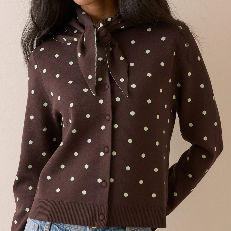 Nobody's Child, Polka Dot Cardigan With Neck Tie