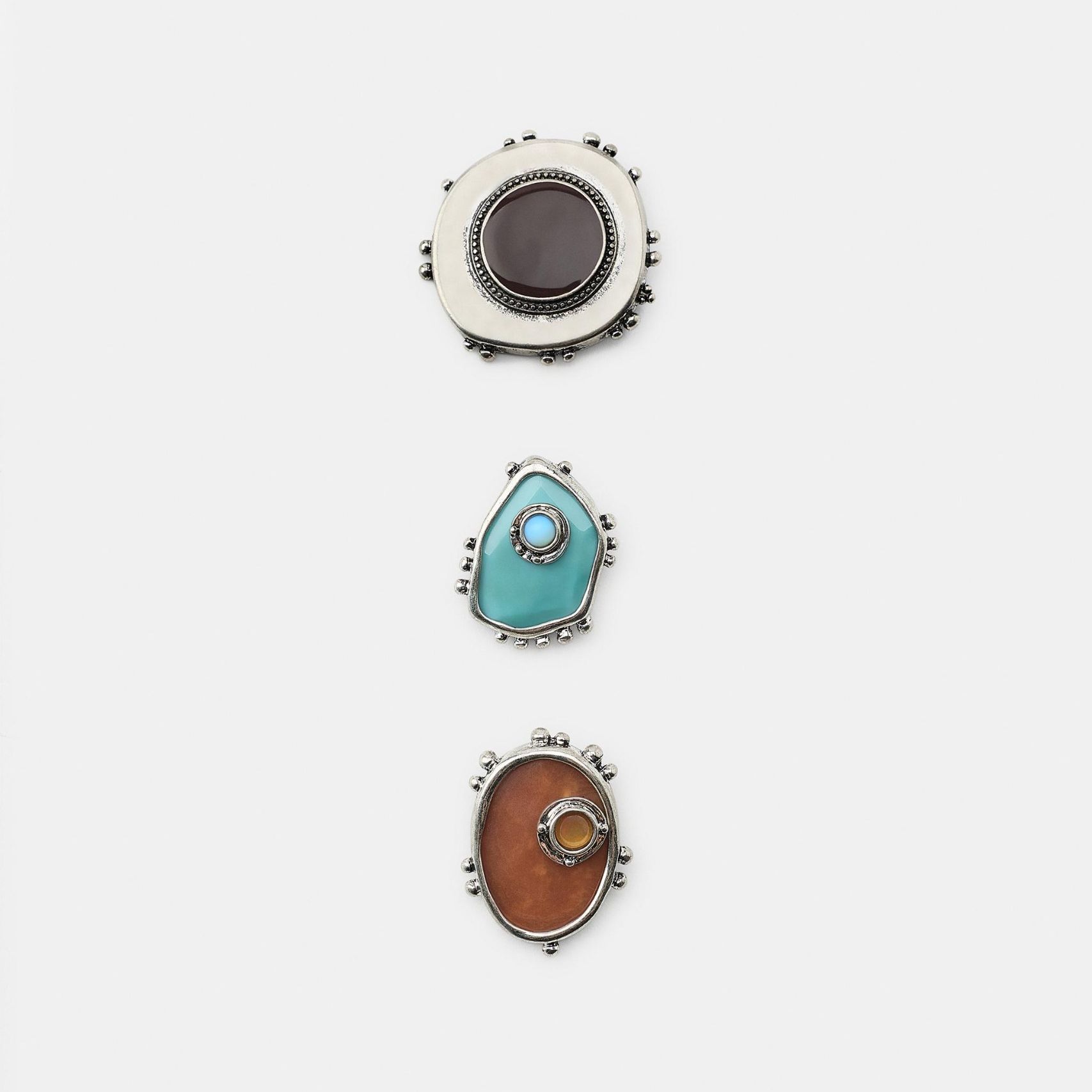 Pack of 3 Metal Western-Style Brooches - Silver - M