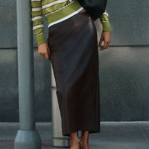 Next Chocolate Textured Faux Leather Skirt