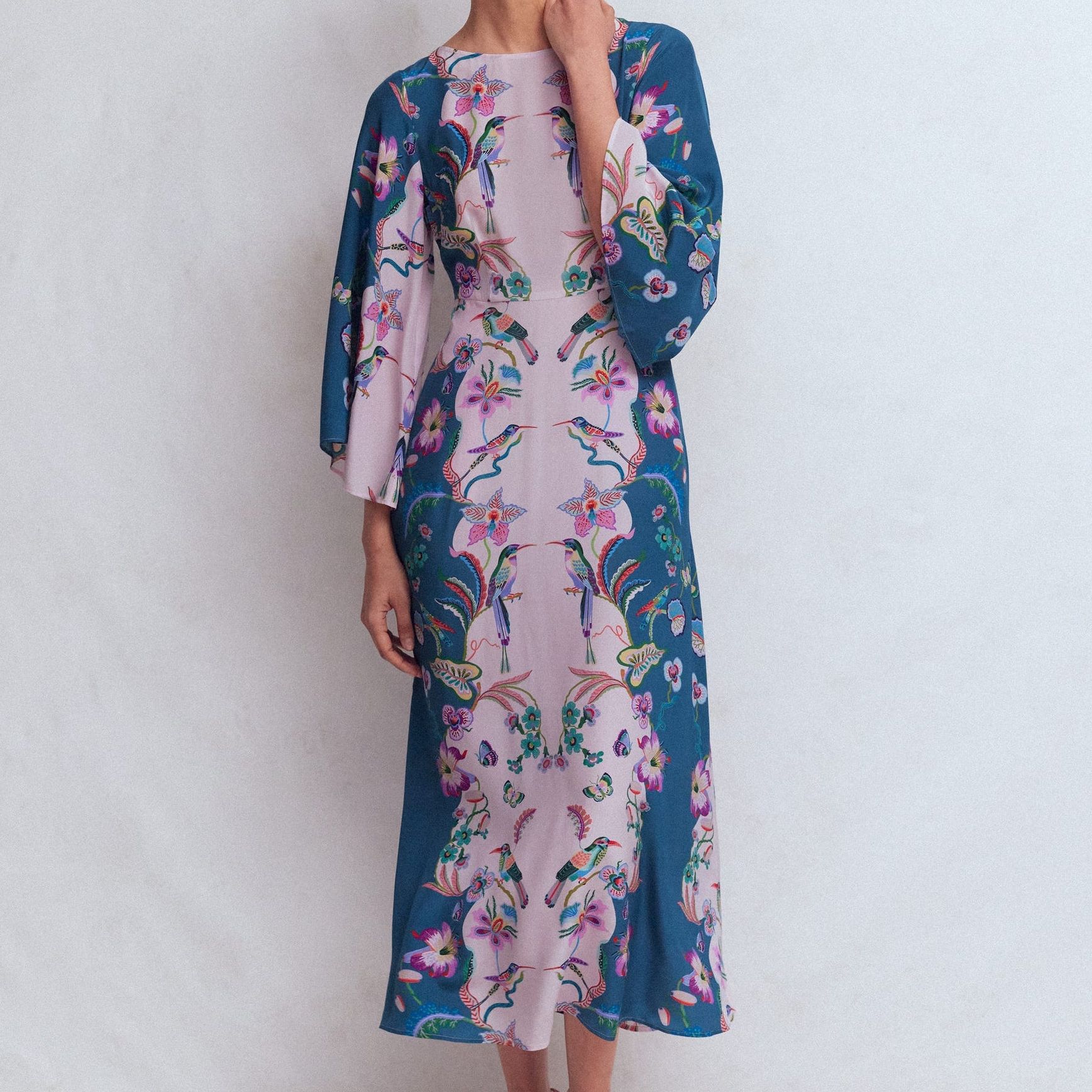 Angel Sleeve Boat Neck Dress-Tourmaline Blue, Orchid Canopy