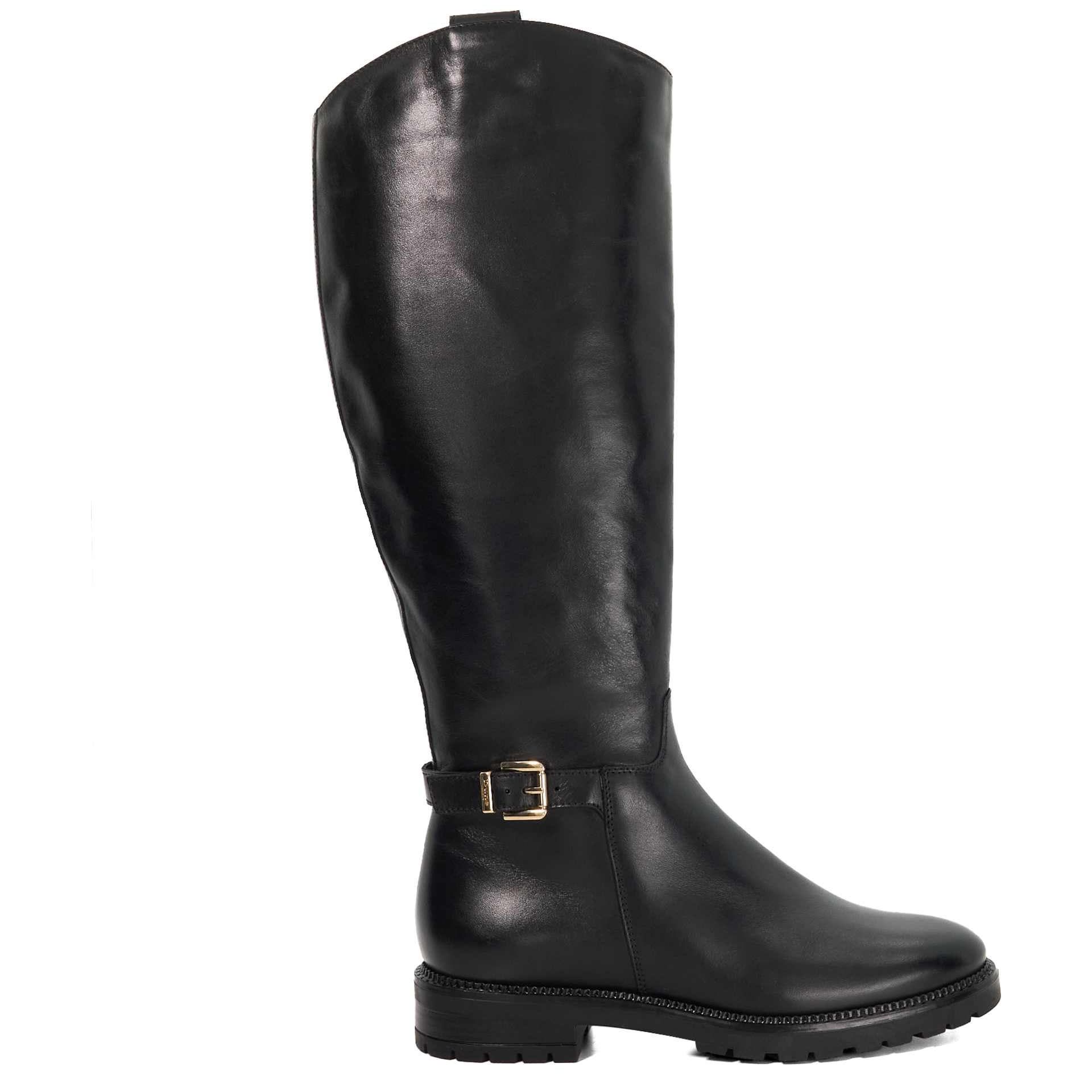 Leather Buckle Cleated Flat Knee High Boots