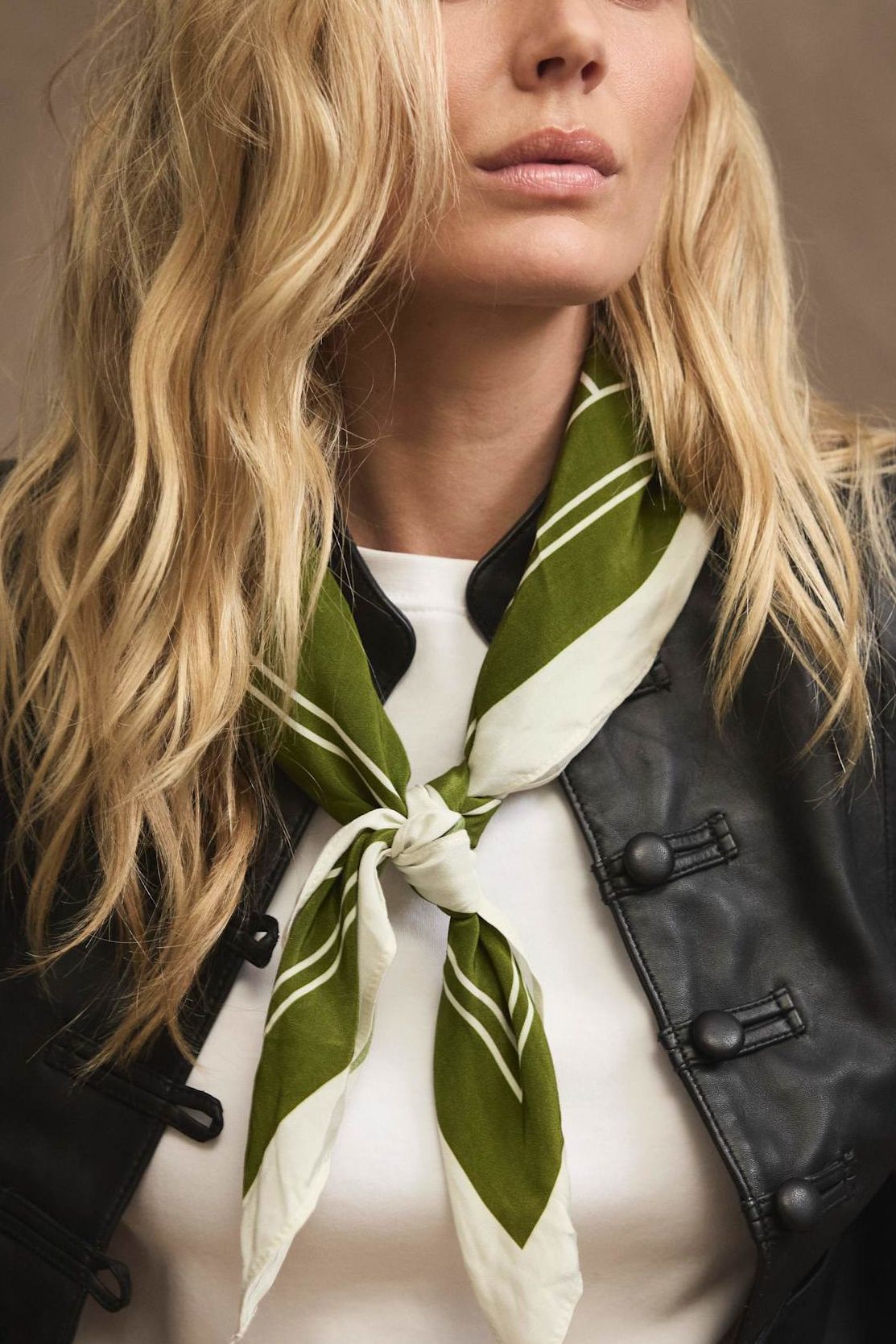 Olive Green Print Neck Scarf