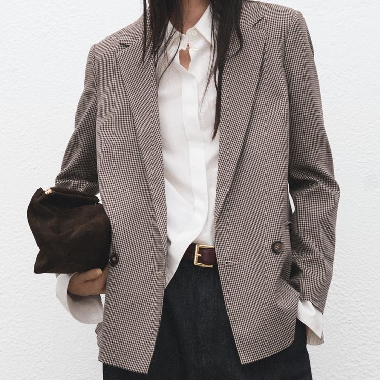 Double-Breasted Micro-Houndstooth Jacket - Women | Mango United Kingdom