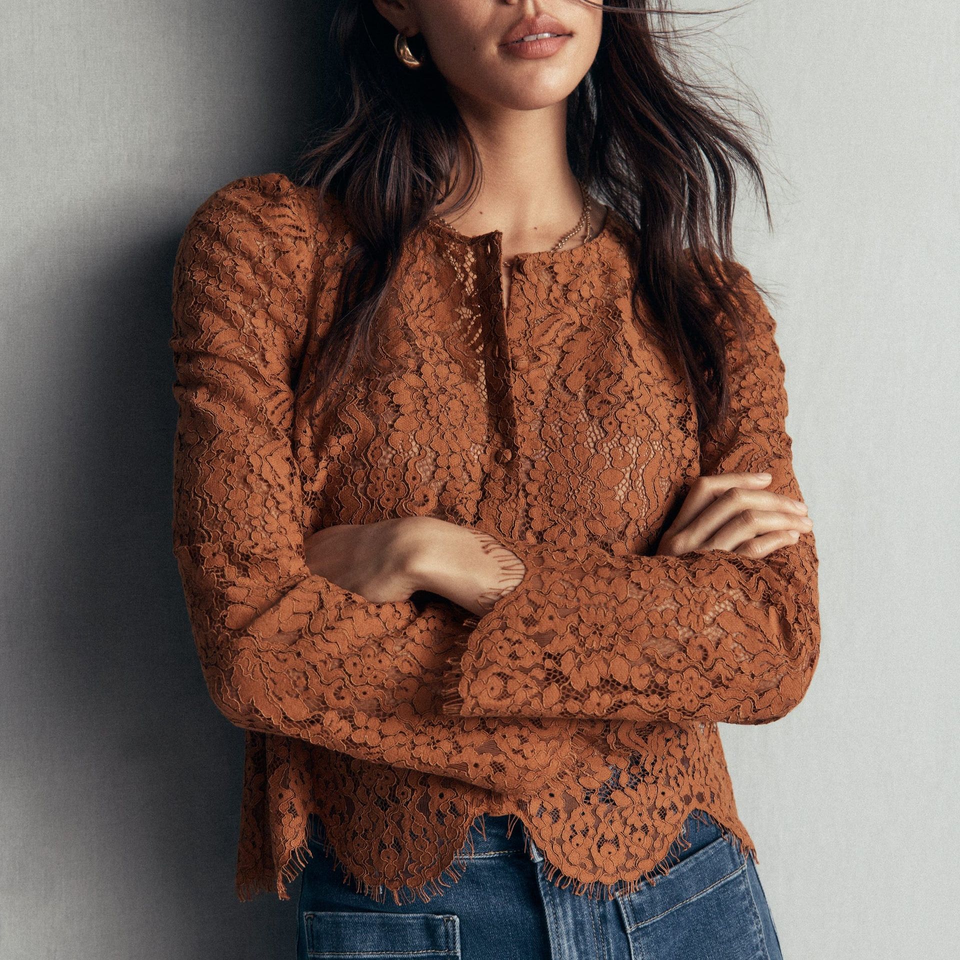 Lace Puff Sleeve Top-Ginger