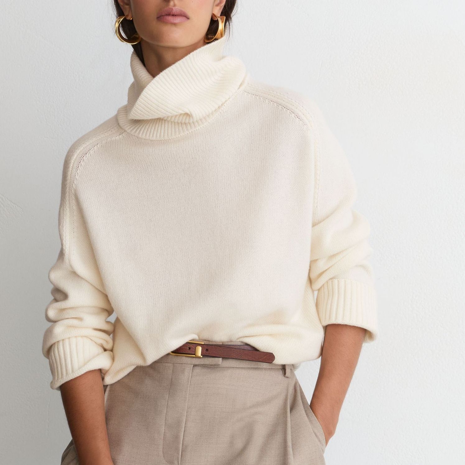 Wool-Cashmere Roll-Neck Jumper in Ivory - Size Xs