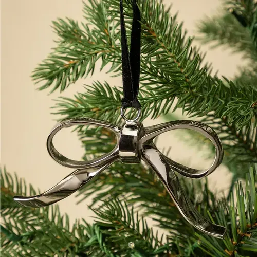Silver Bow Christmas Ornament