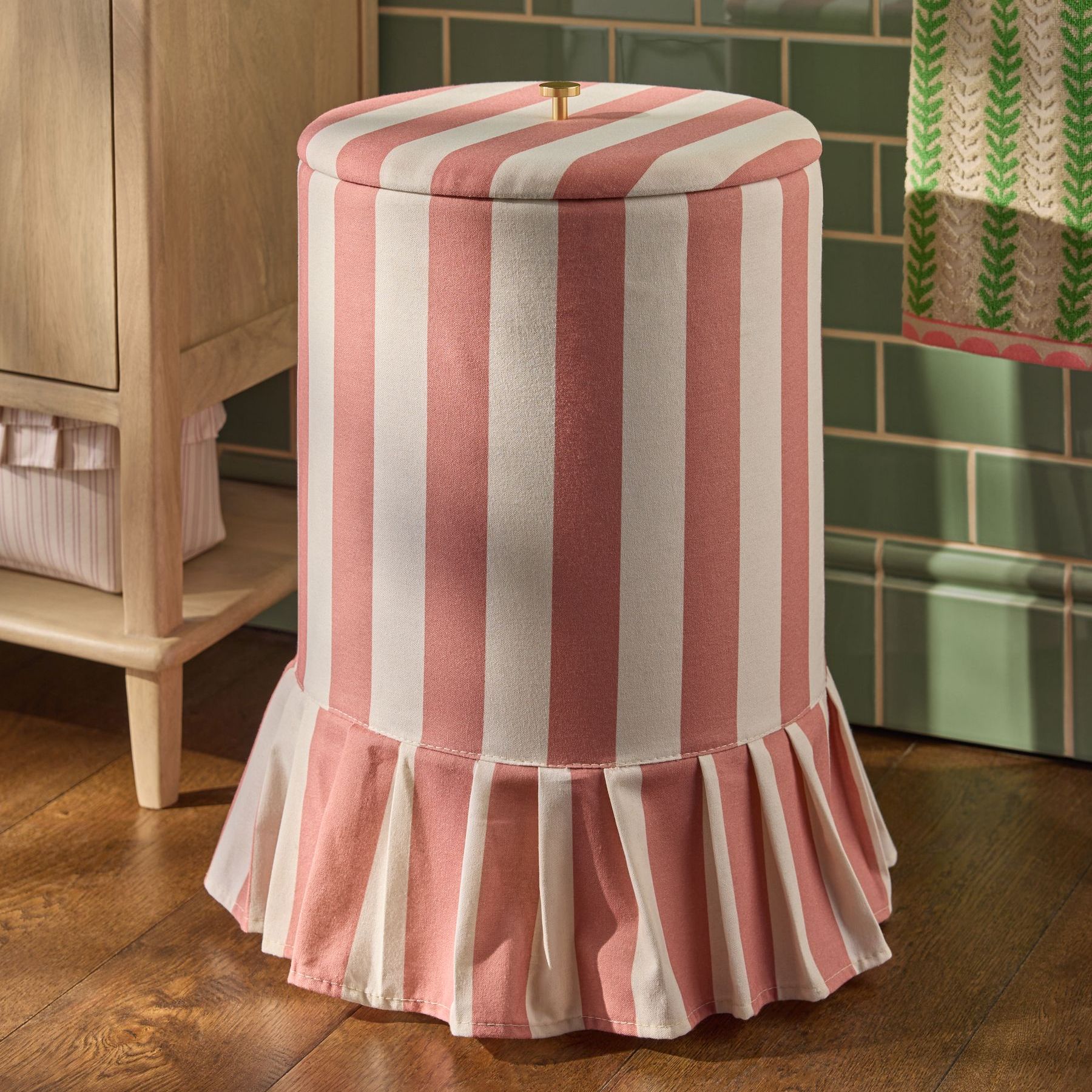 Pink Stripe Hamper Frill Laundry Bag - Size One