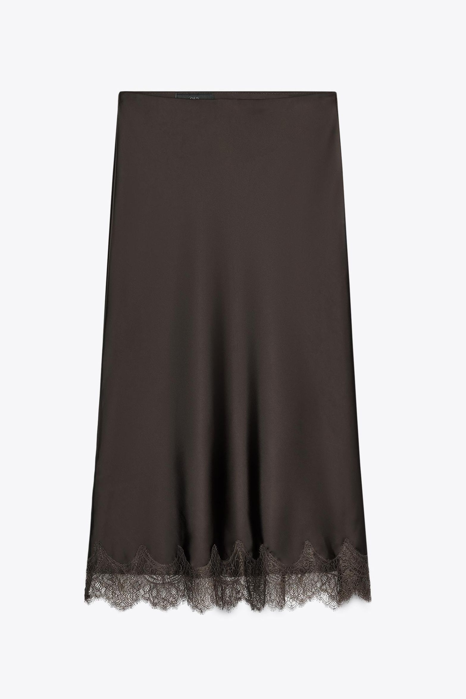 Satin Effect Lace Midi Skirt