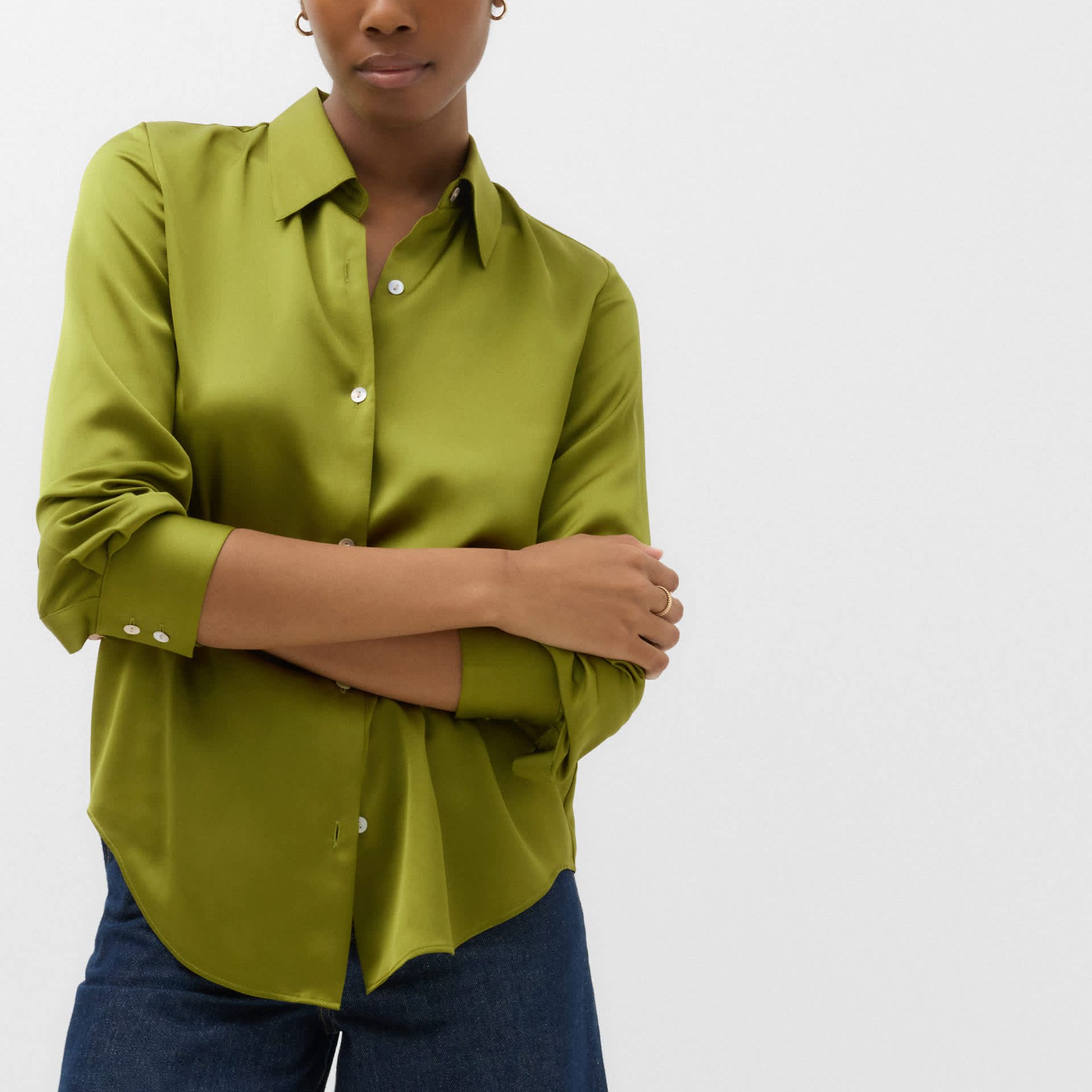 Satin Collared Button Through Shirt