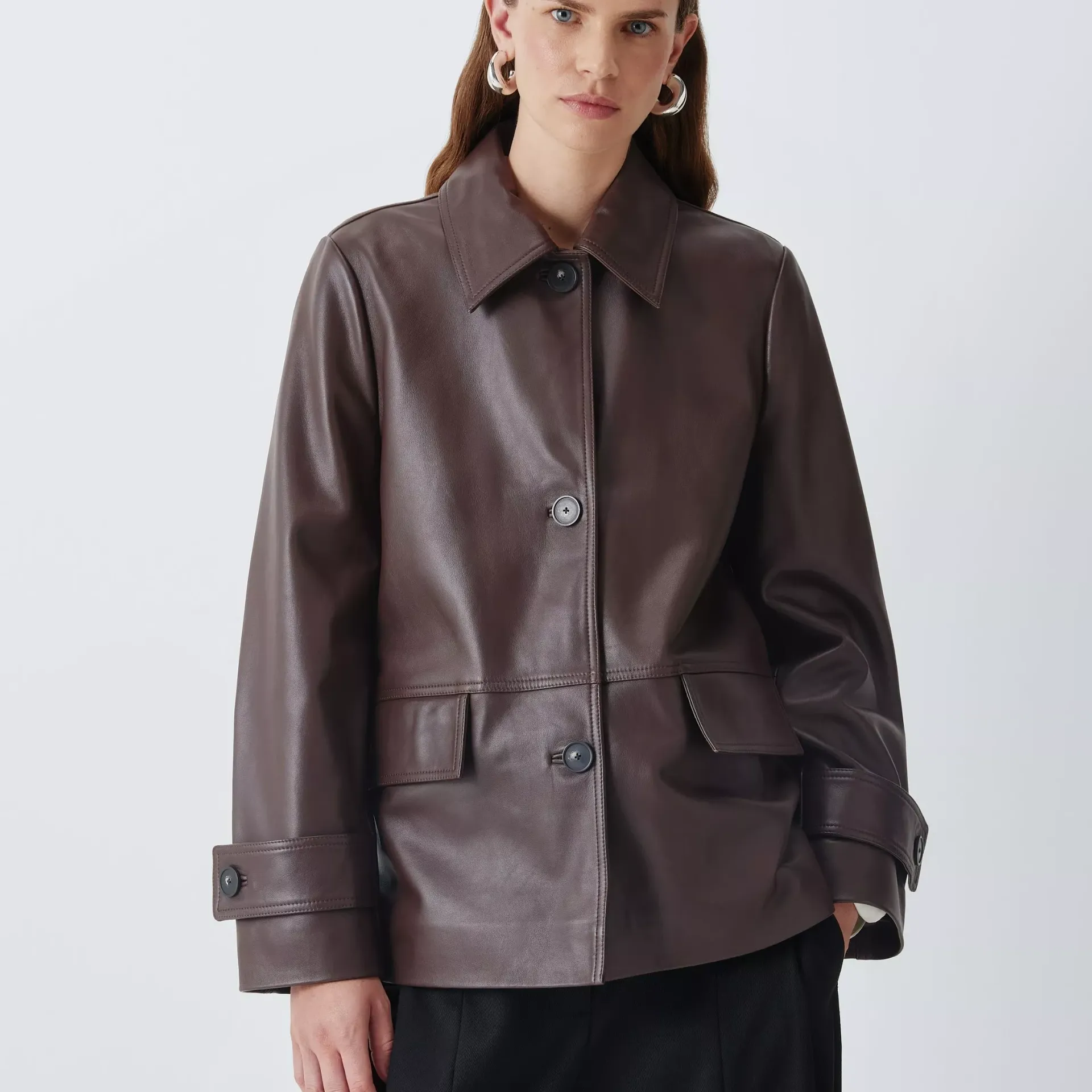 John Lewis Patch Pocket Leather Jacket, Chocolate