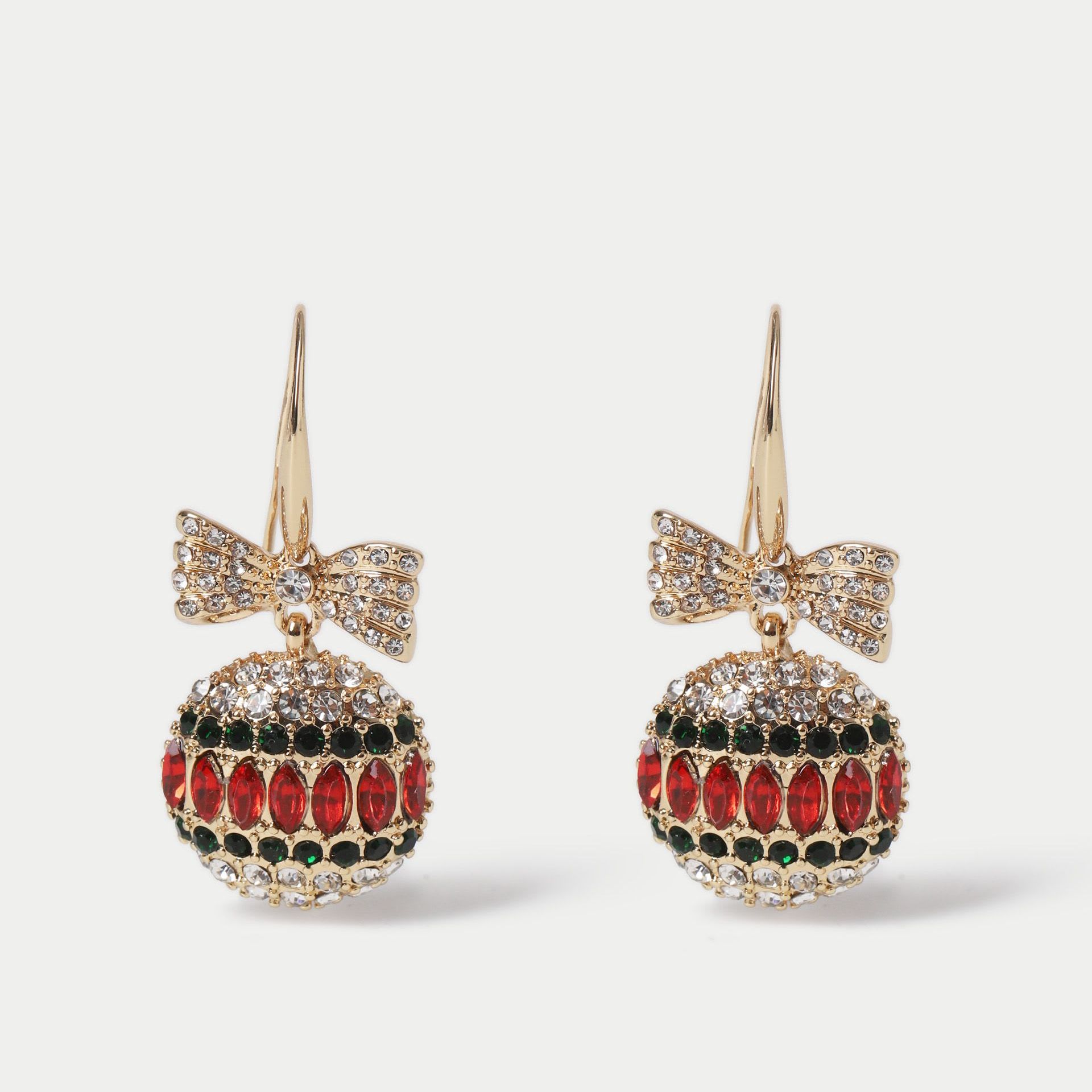 Bow Bauble Rhinestone Drop Earrings