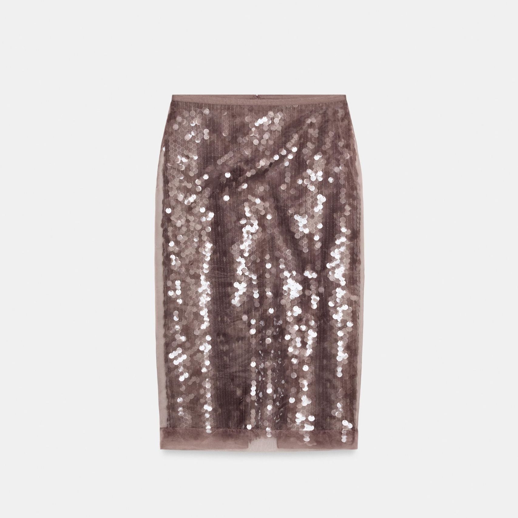 Zw Collection Sequin Midi Skirt - Brown / Taupe - Xs