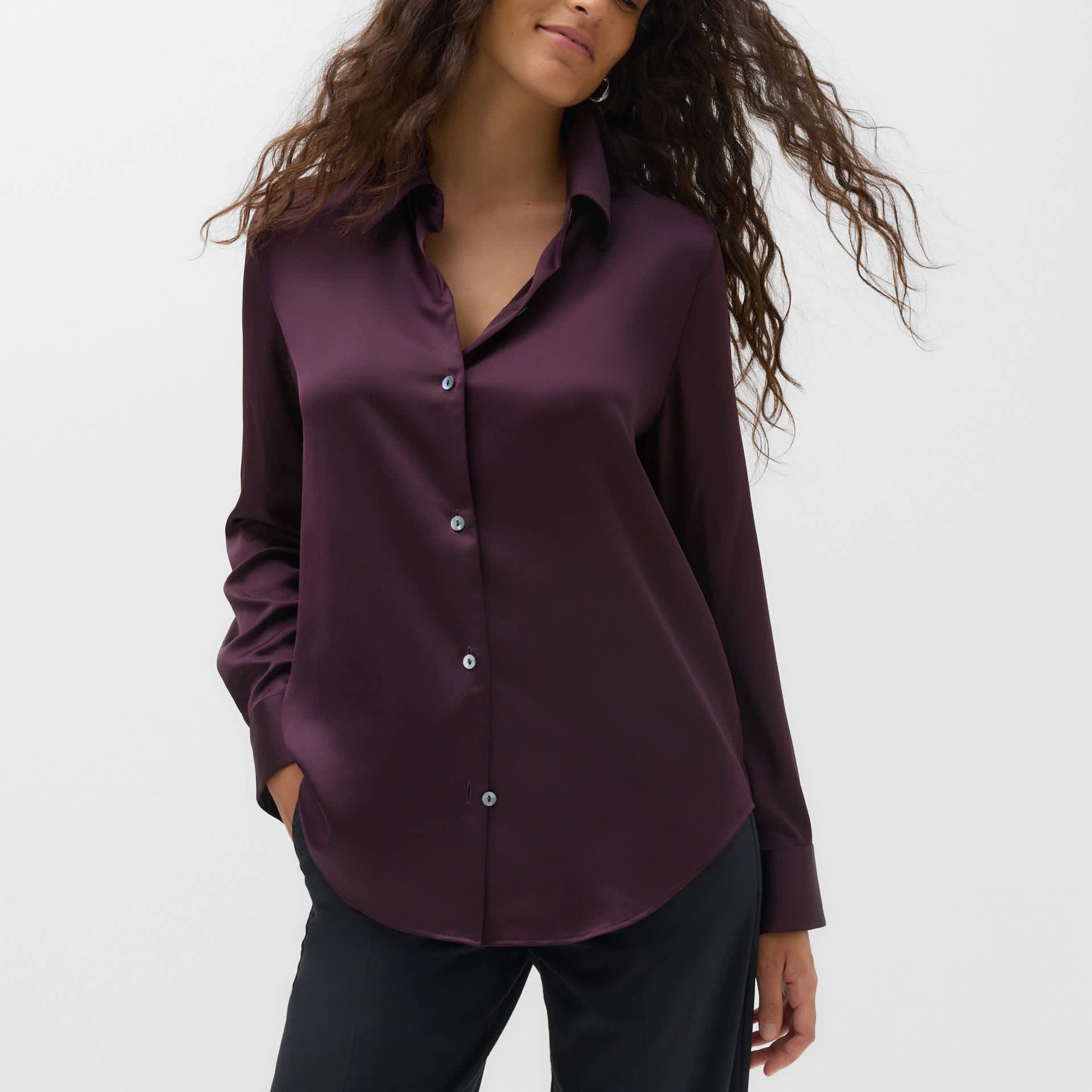 Satin Collared Button Through Shirt