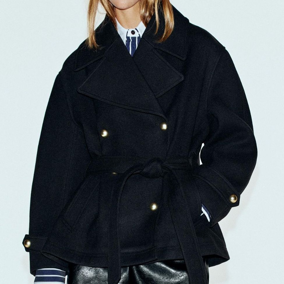 Double-Breasted Belted Coat - Black - Xs