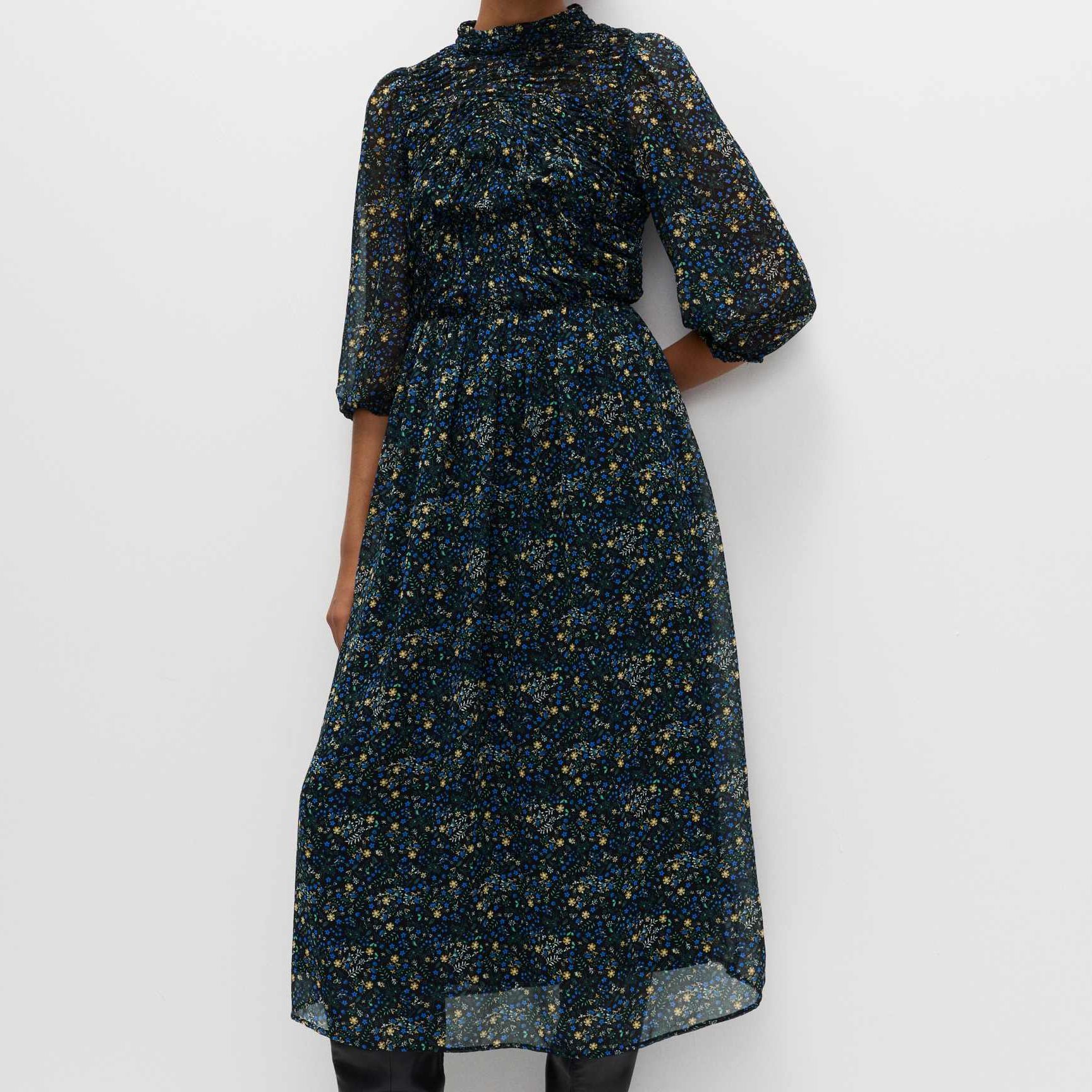 Ditsy Floral Ruched Midaxi Waisted Dress