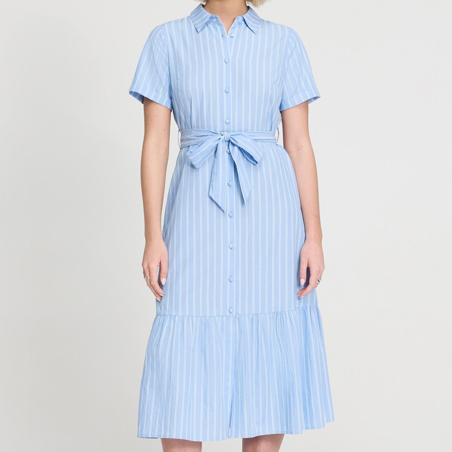 Pure Cotton Striped Midi Shirt Dress