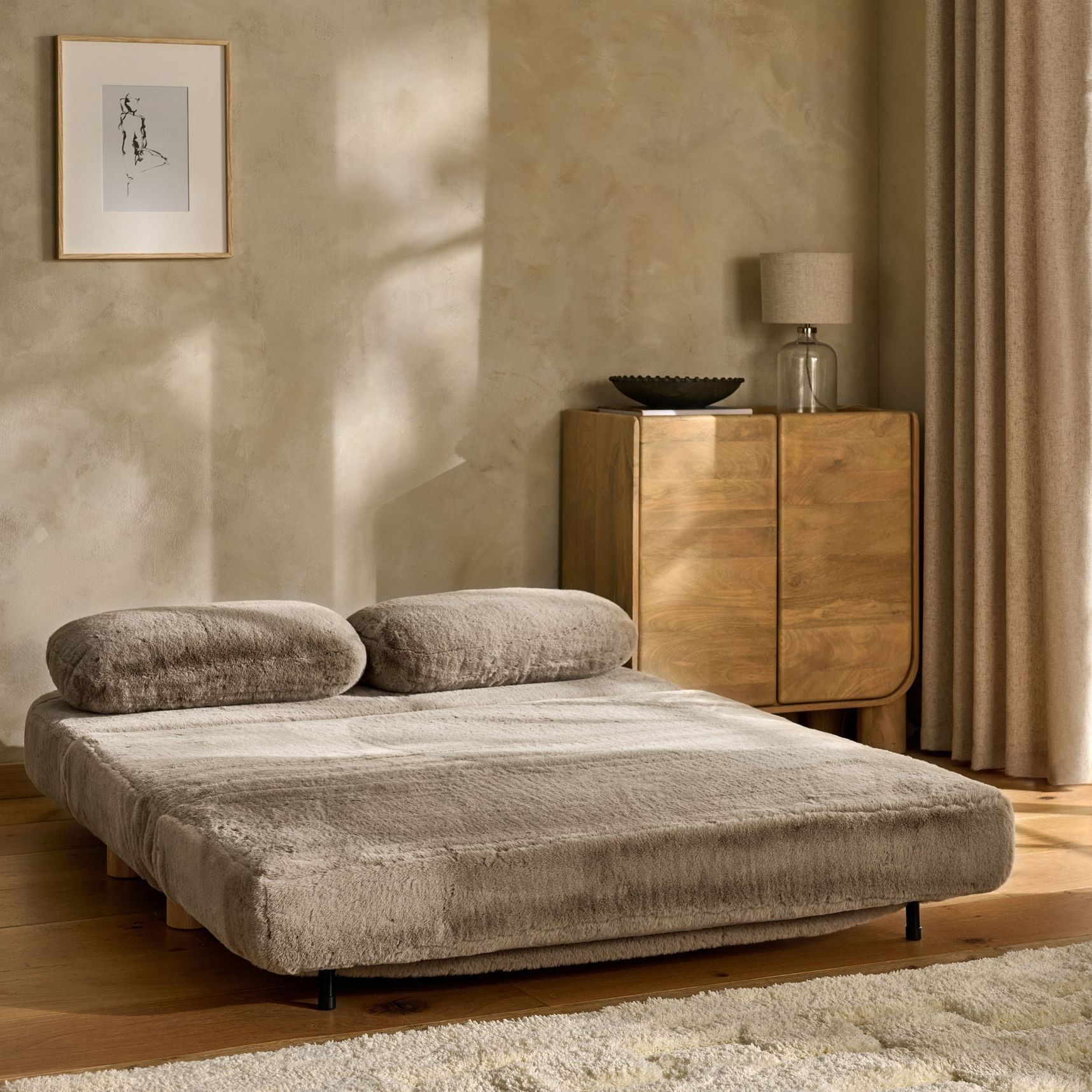 Oslo Faux Fur Mink Brown Palma Double Sofa Bed