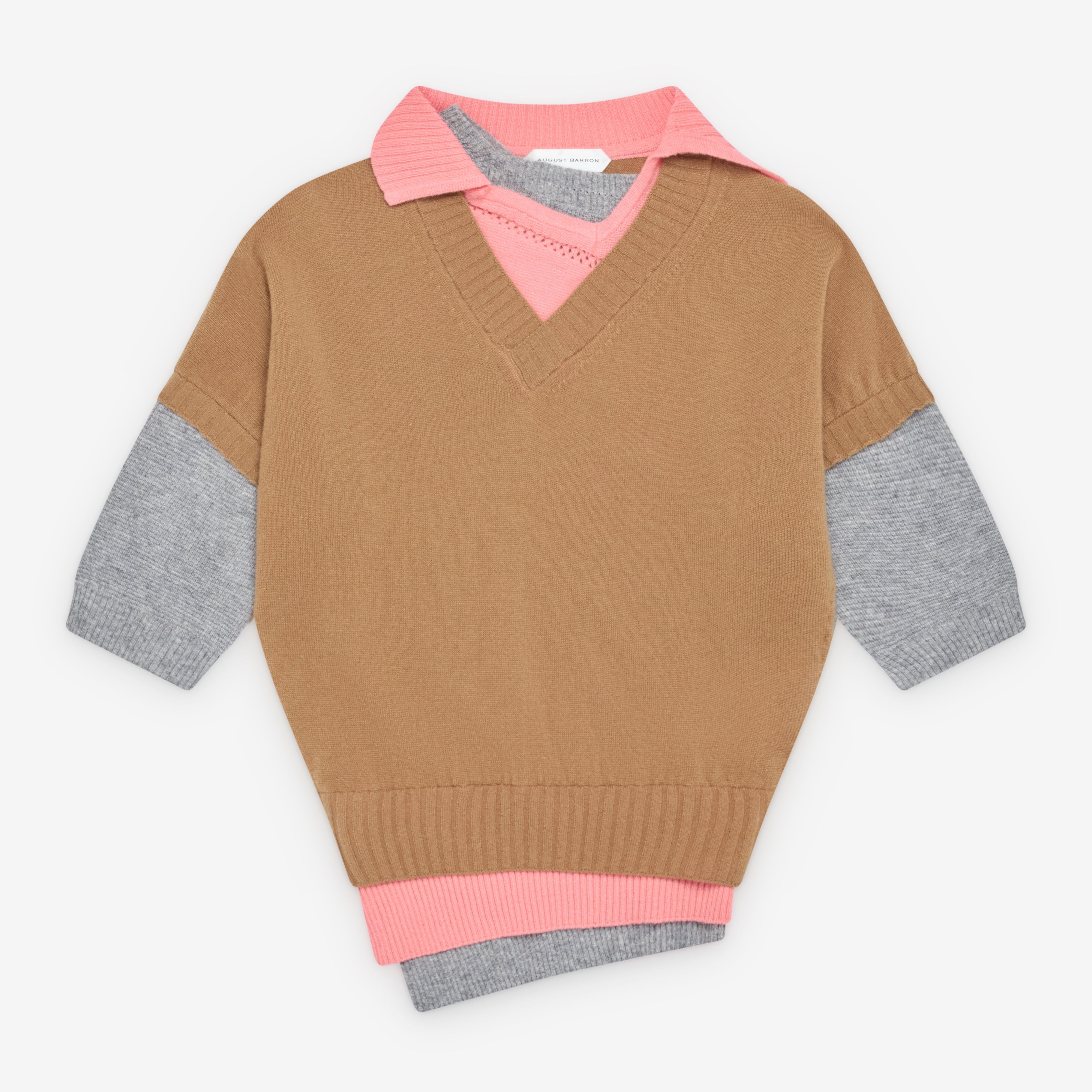 August Barron - Women's Triple Sweater - (beige/coral/grey)