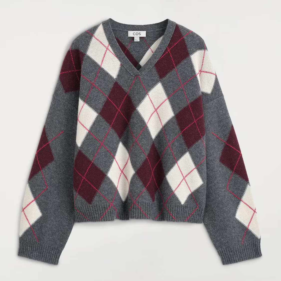 COS, argyle jumper]