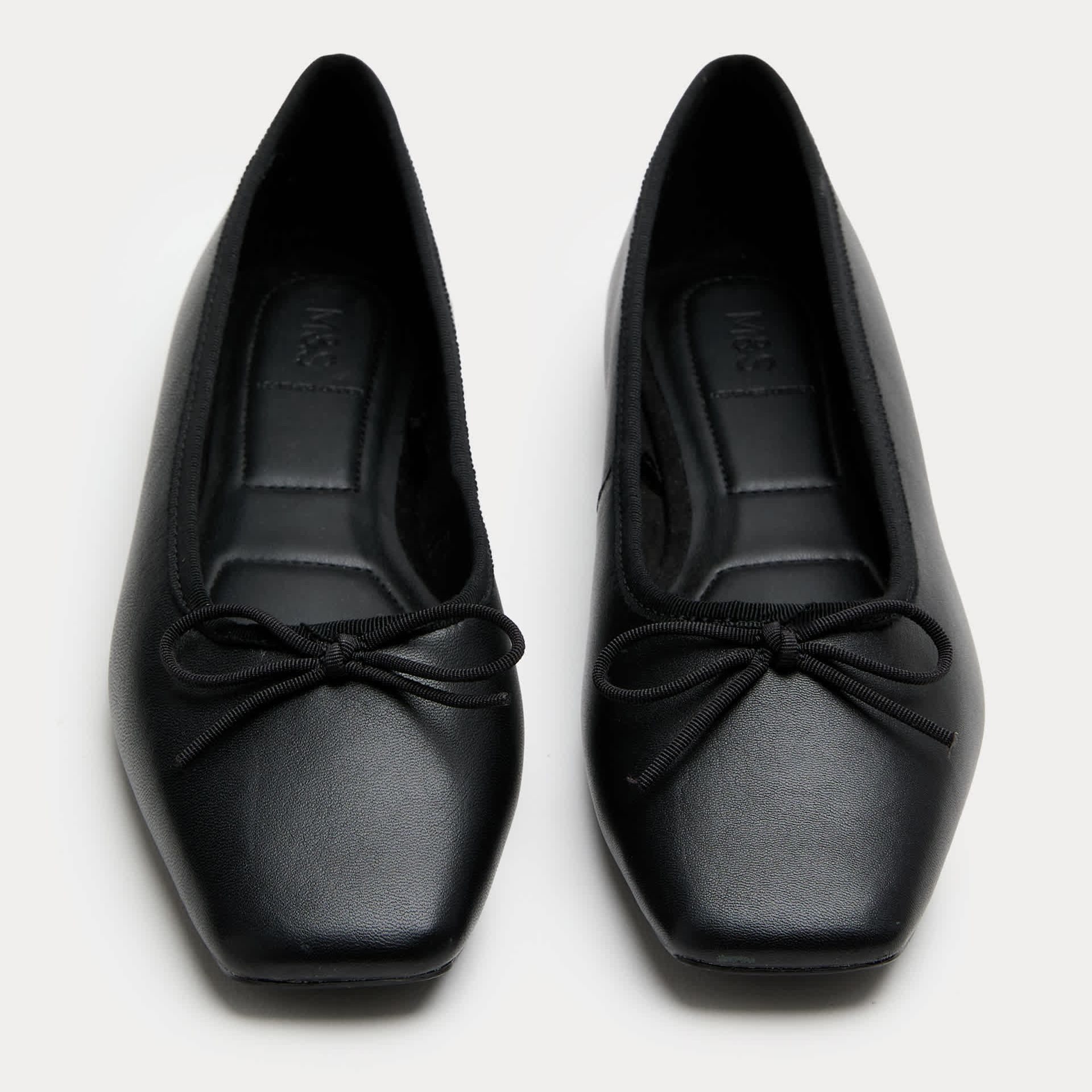 Leather Bow Square Toe Flat Ballet Pumps