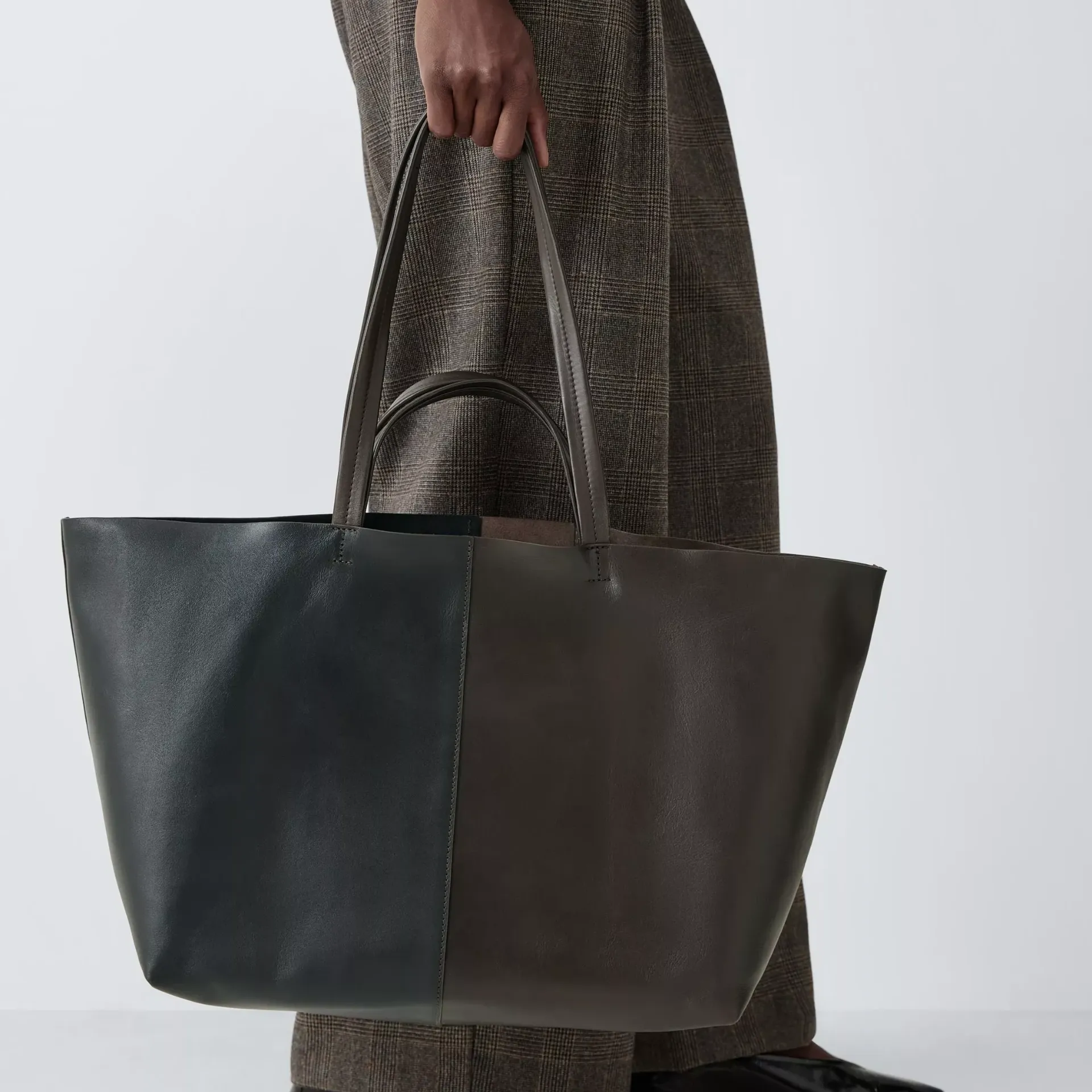 John Lewis Leather Contrast Tote Bag, Red/burgundy