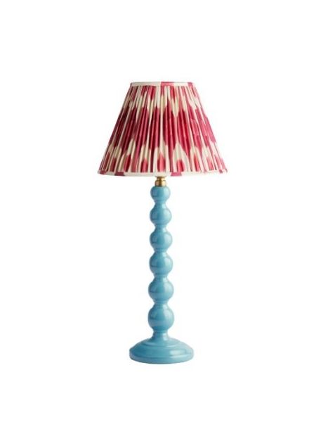 POOKY LIGHTING, Lillee Table Lamp in Blue with 25cm Empire Shade in Berries Egg Spoon Silk Ikat