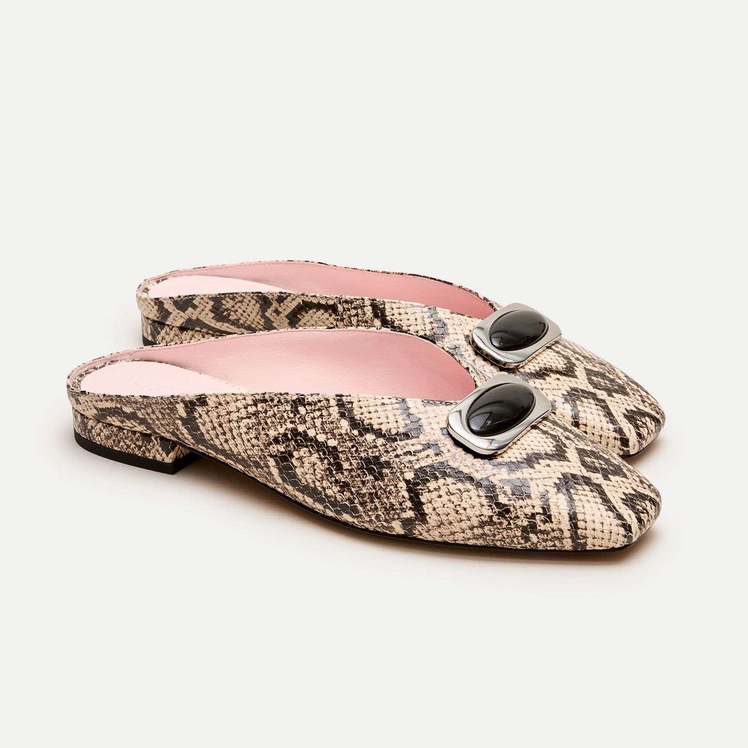 Sophie Ballet Mules in Snake-Embossed Leather