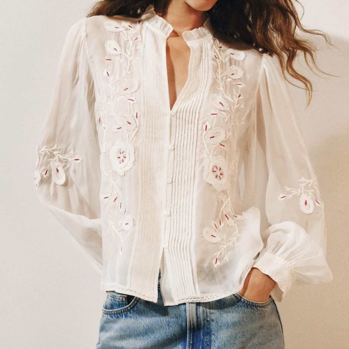 Zw Collection Embroidered Organza Shirt - Ecru - Xs